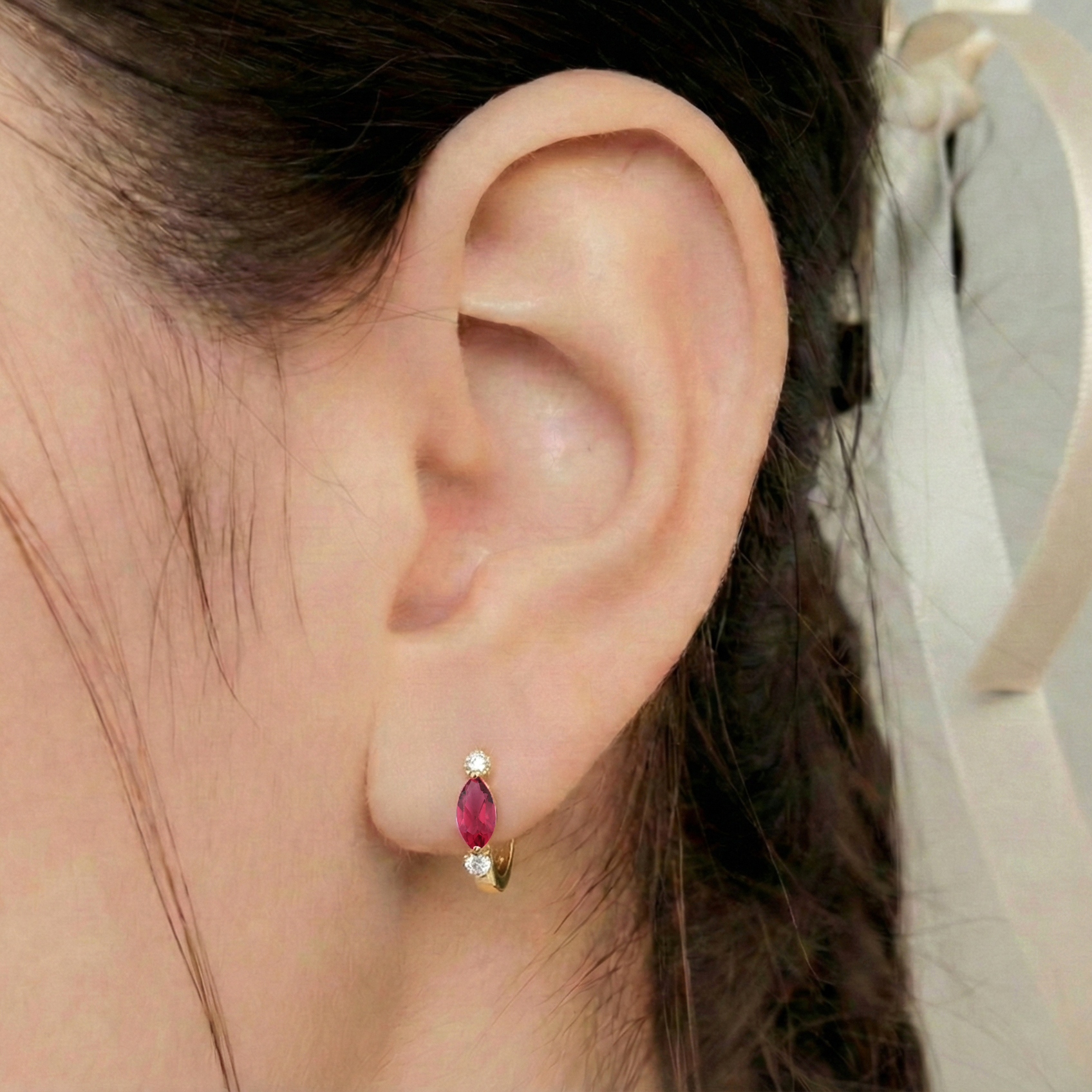 Pink Tourmaline Marquise Hoop Earring in 925 Sterling Silver 5x3 MM 1 -ct.