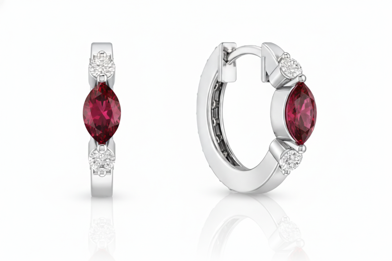 Ruby Marquise Hoop Earring in 925 Sterling Silver 5x3 MM 1 -ct.