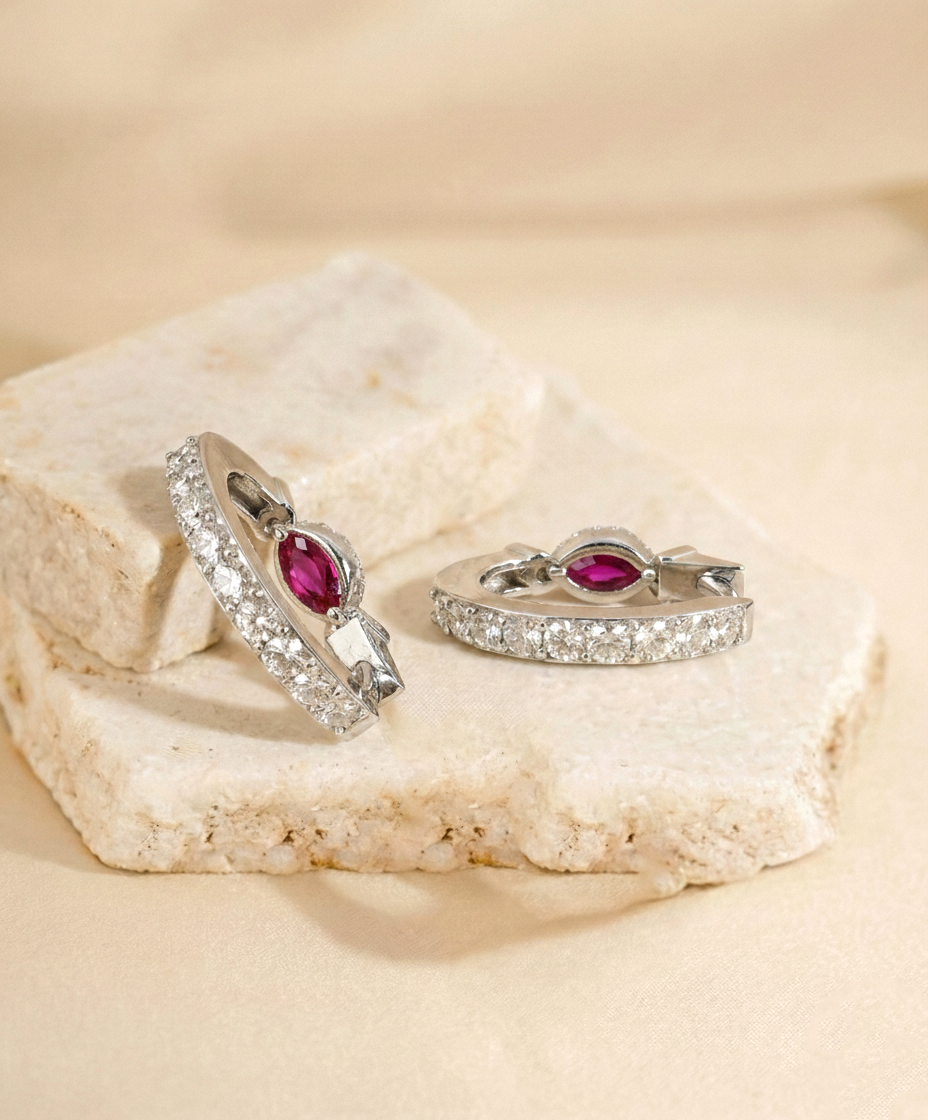 Ruby Marquise Hoop Earring in 925 Sterling Silver 5x3 MM 1 -ct.
