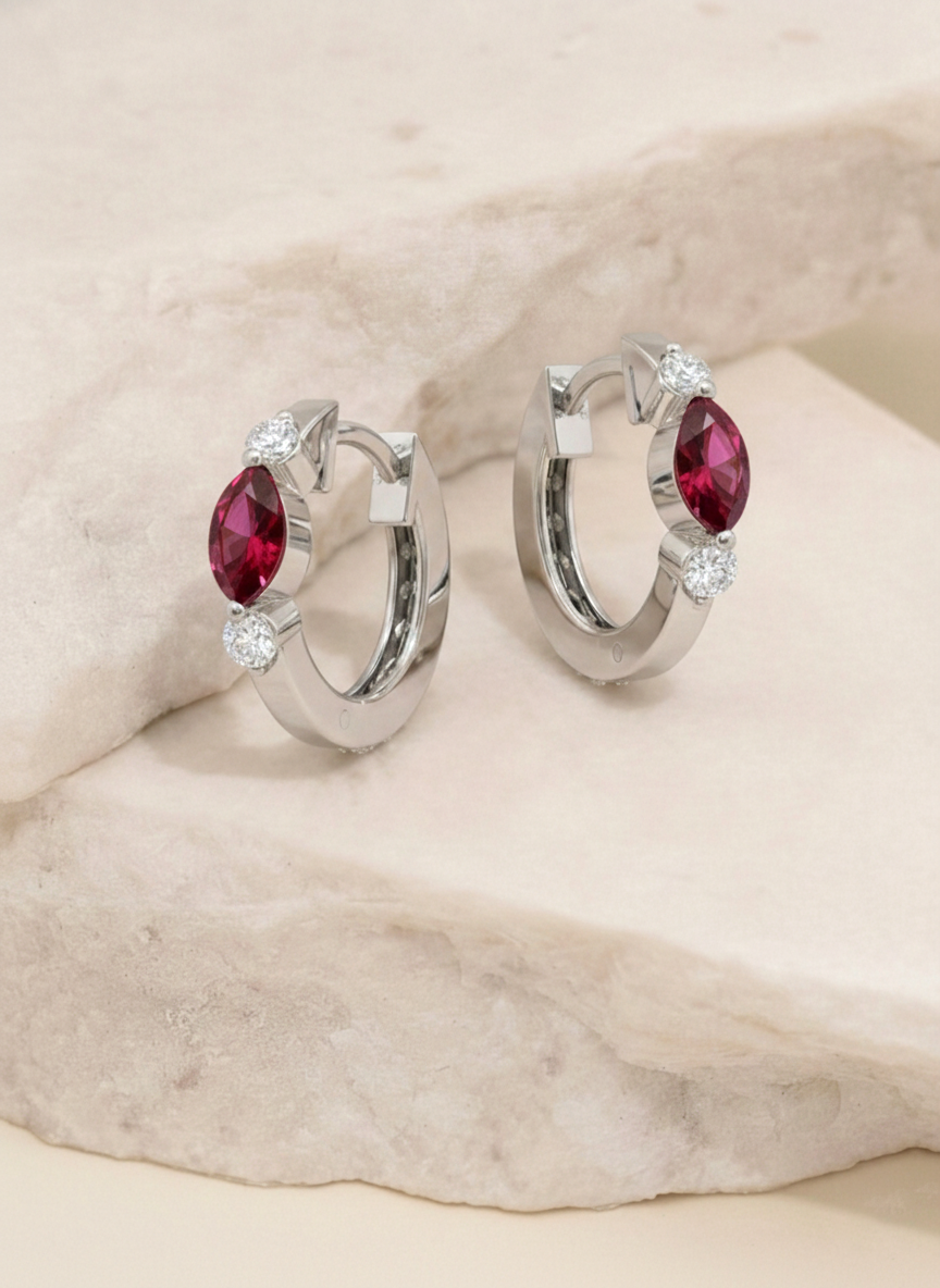 Ruby Marquise Hoop Earring in 925 Sterling Silver 5x3 MM 1 -ct.