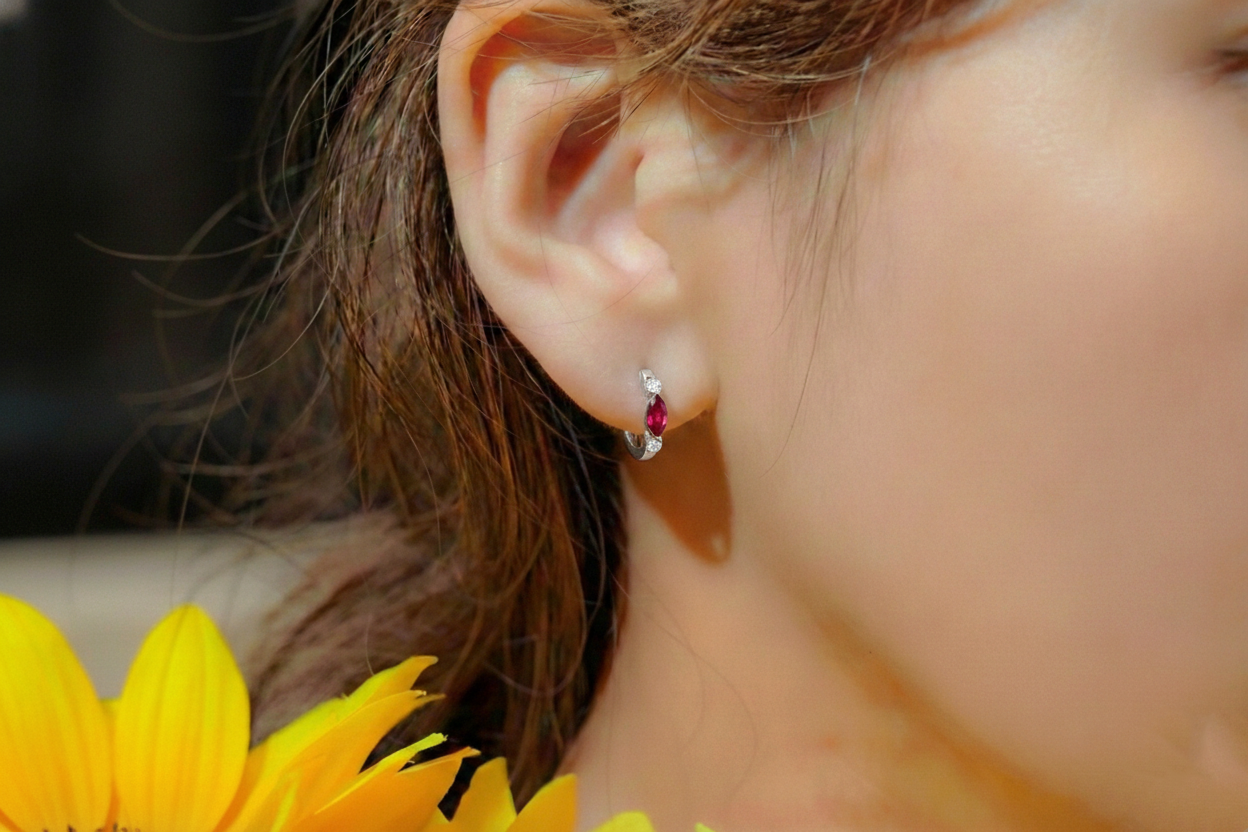 Ruby Marquise Hoop Earring in 925 Sterling Silver 5x3 MM 1 -ct.
