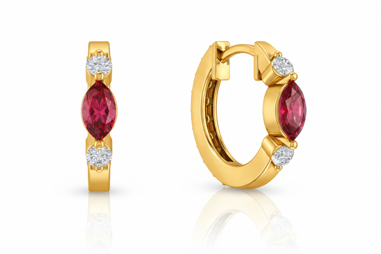 Ruby Marquise Hoop Earring in 925 Sterling Silver 5x3 MM 1 -ct.