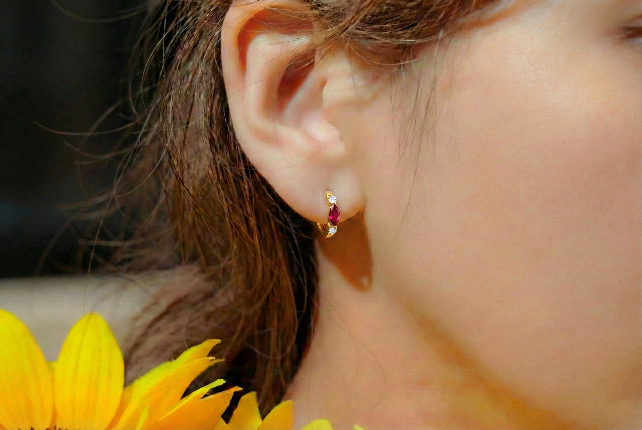 Ruby Marquise Hoop Earring in 925 Sterling Silver 5x3 MM 1 -ct.