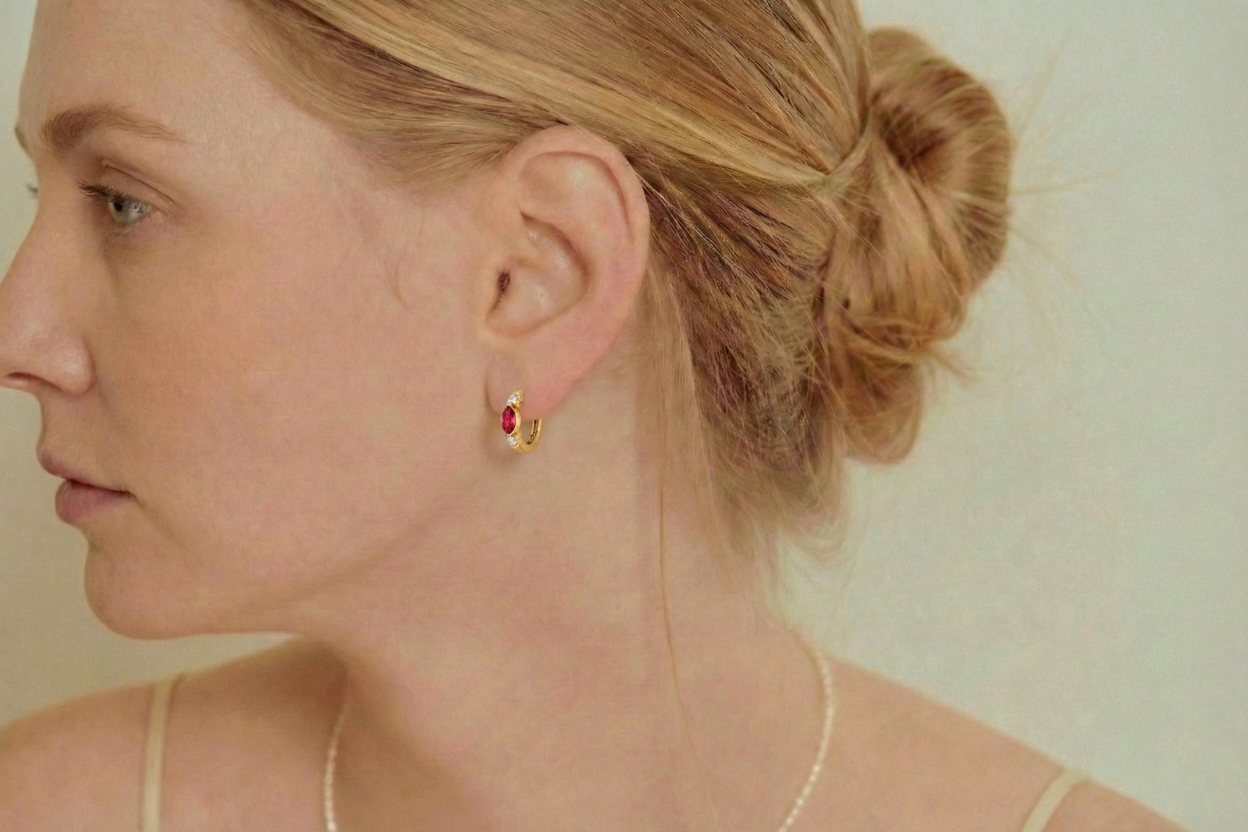 Ruby Marquise Hoop Earring in 925 Sterling Silver 5x3 MM 1 -ct.