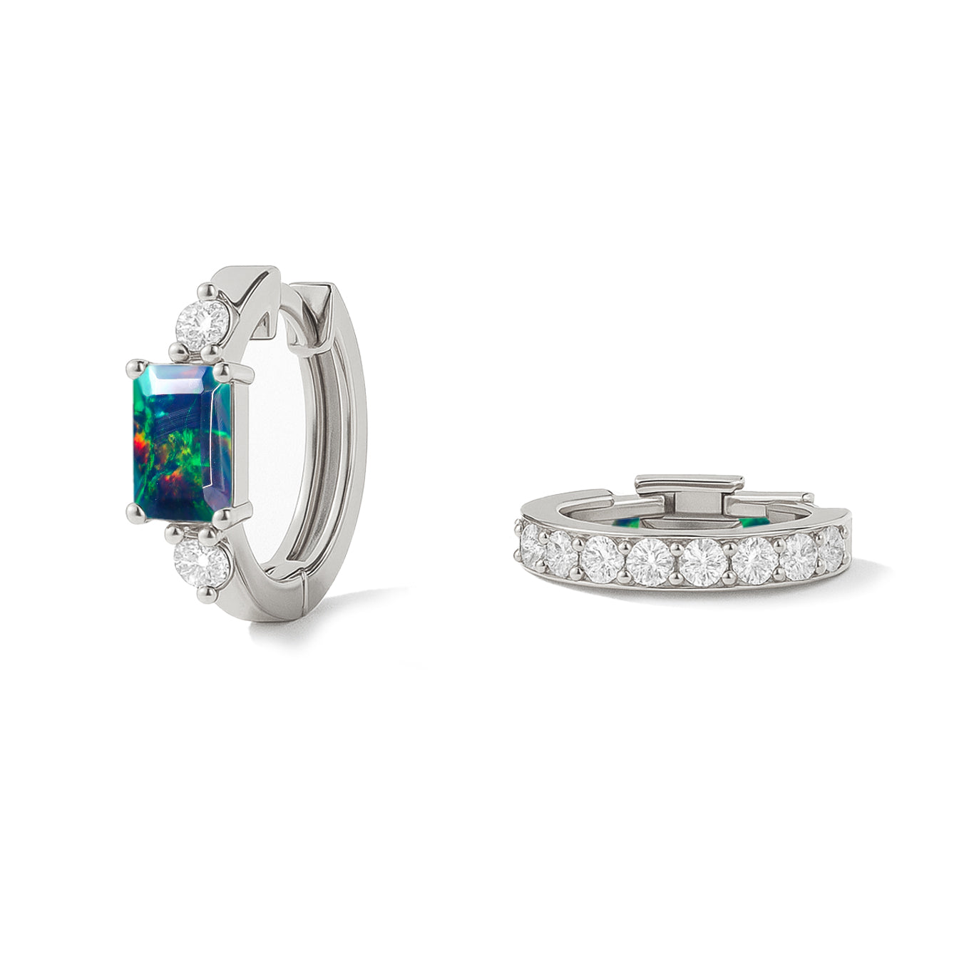 Natural Black Opal Baguette Hoop Earrings 925 Silver 5x3mm Stones