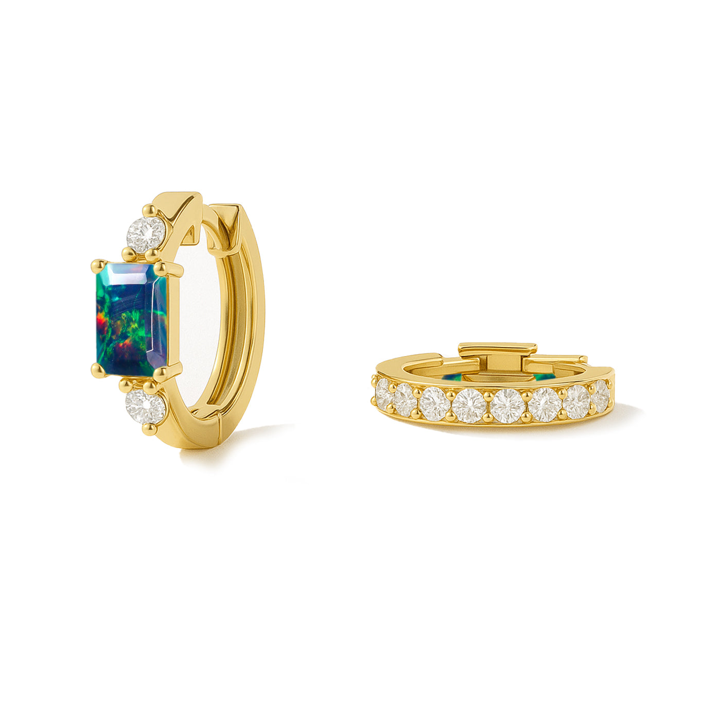 Natural Black Opal Baguette Hoop Earrings 925 Silver 5x3mm Stones