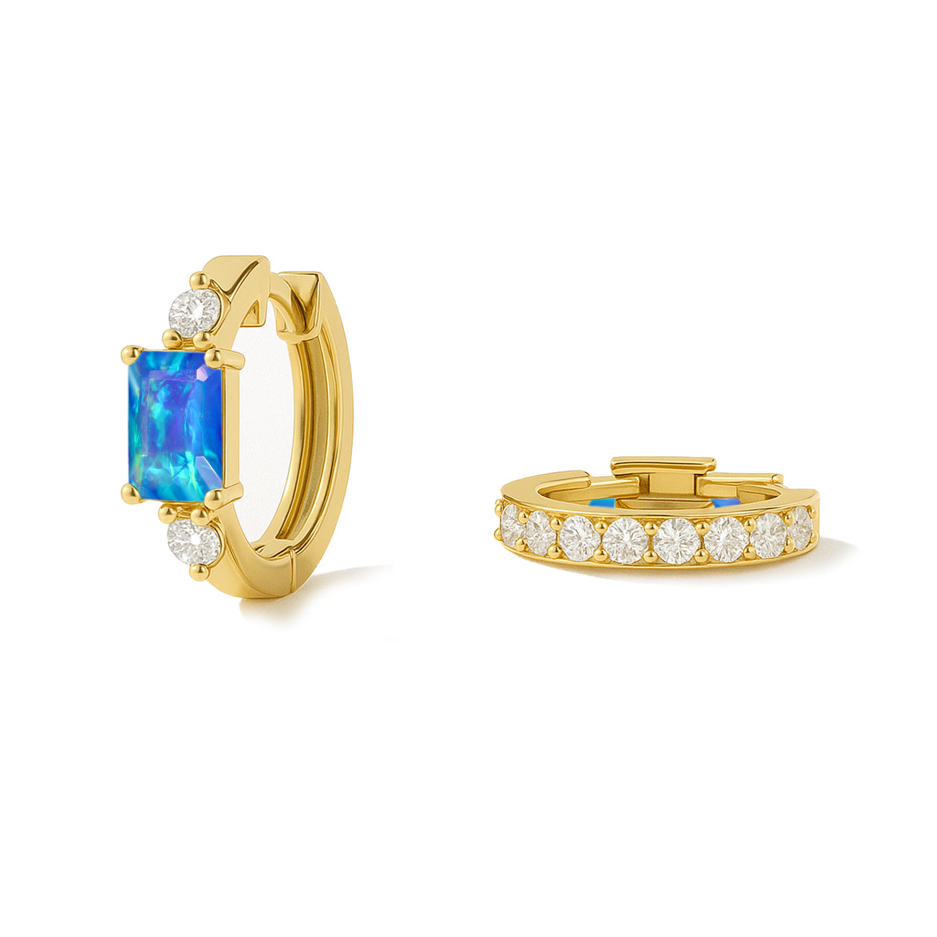 Natural Blue Opal Baguette Hoop Earrings 925 Silver 5x3mm Stones