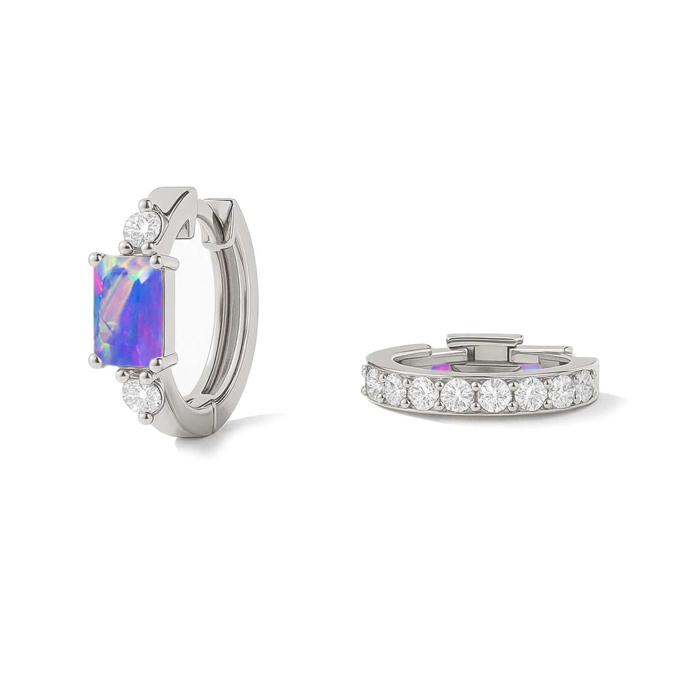 Natural Lavender Opal Baguette Hoop Earrings 925 Silver 5x3mm Stones