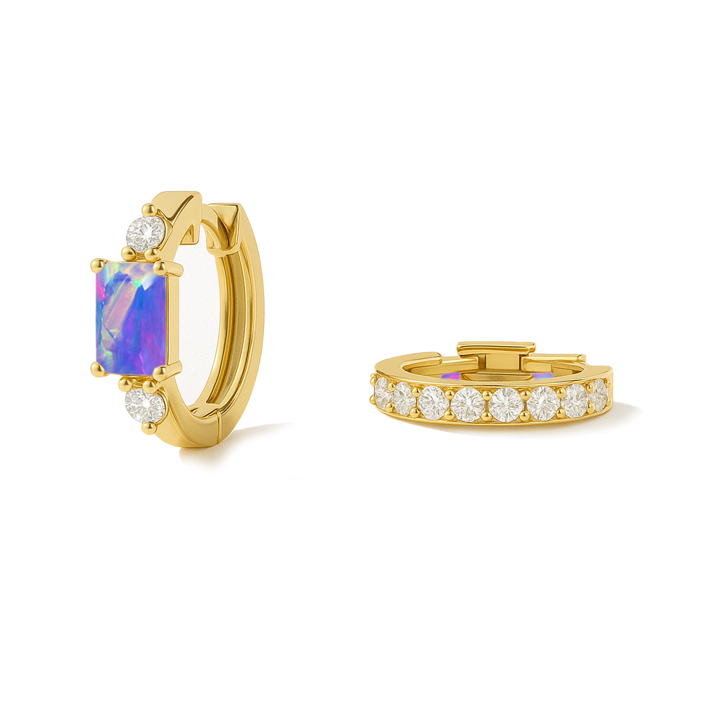 Natural Lavender Opal Baguette Hoop Earrings 925 Silver 5x3mm Stones