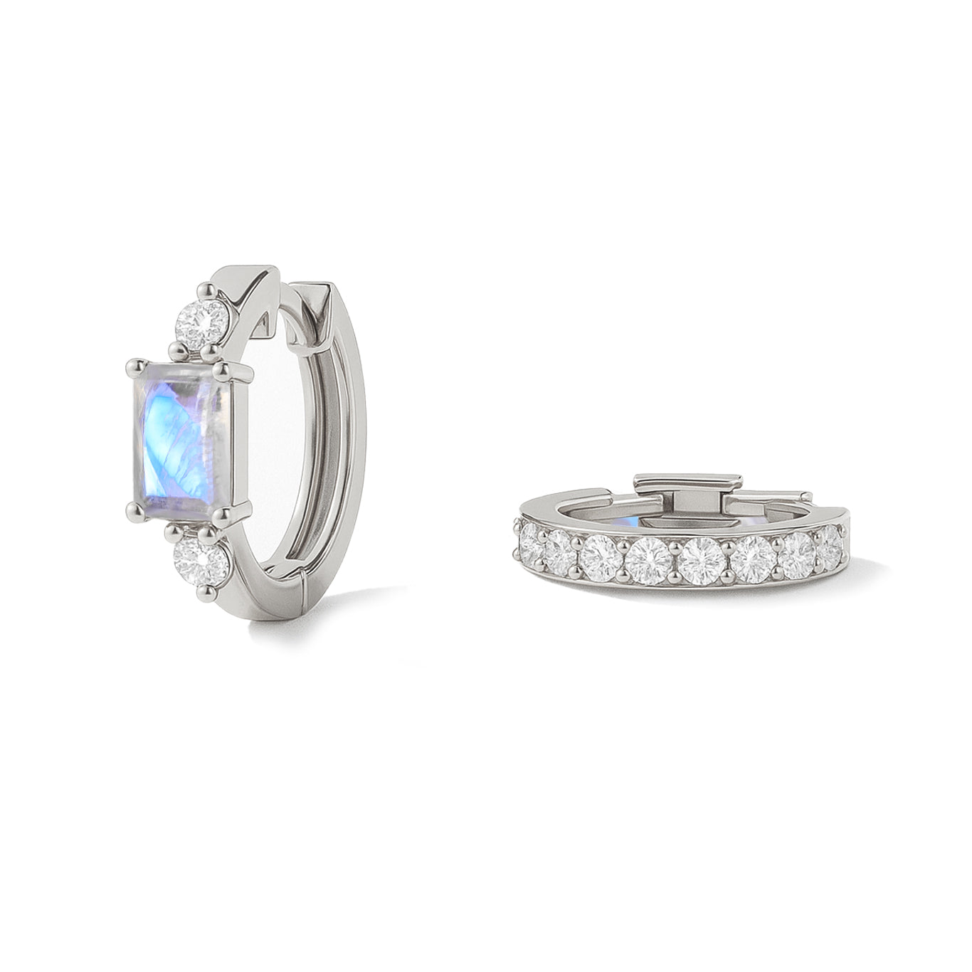 Natural Moonstone Baguette Hoop Earrings 925 Silver 5x3mm Stones