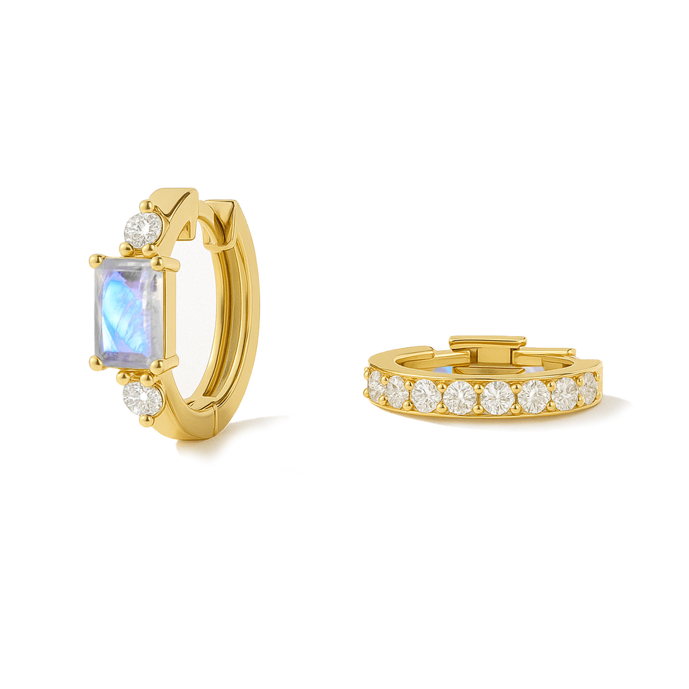 Natural Moonstone Baguette Hoop Earrings 925 Silver 5x3mm Stones