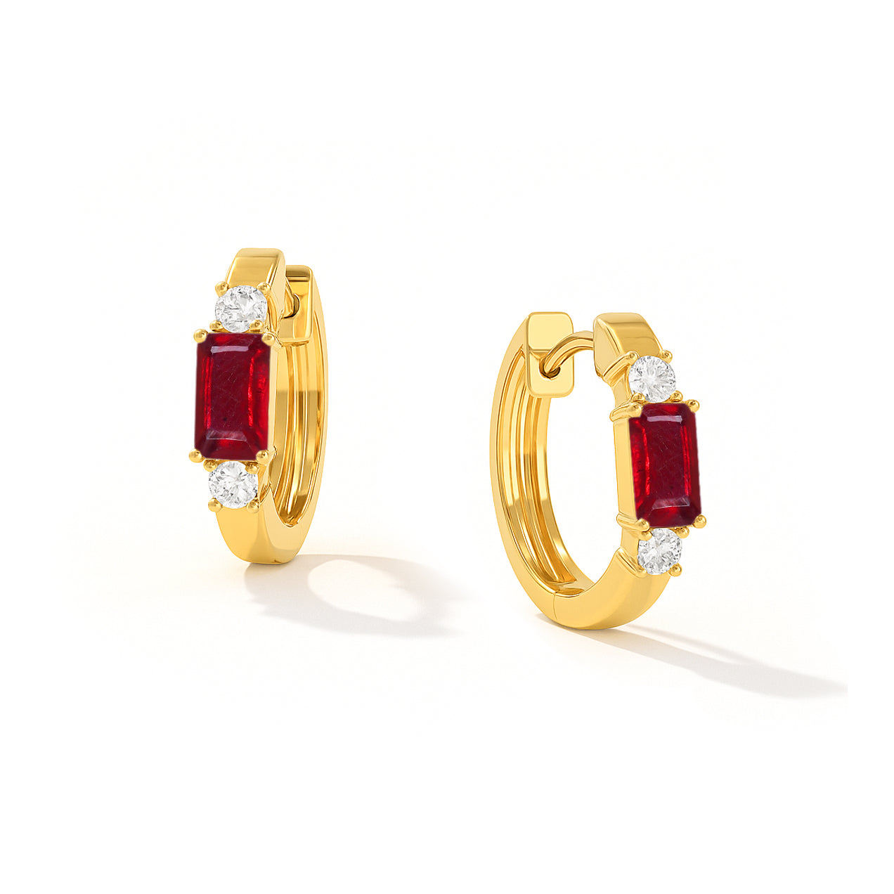 Natural Ruby Baguette Hoop Earrings 925 Silver 5x3mm Stones