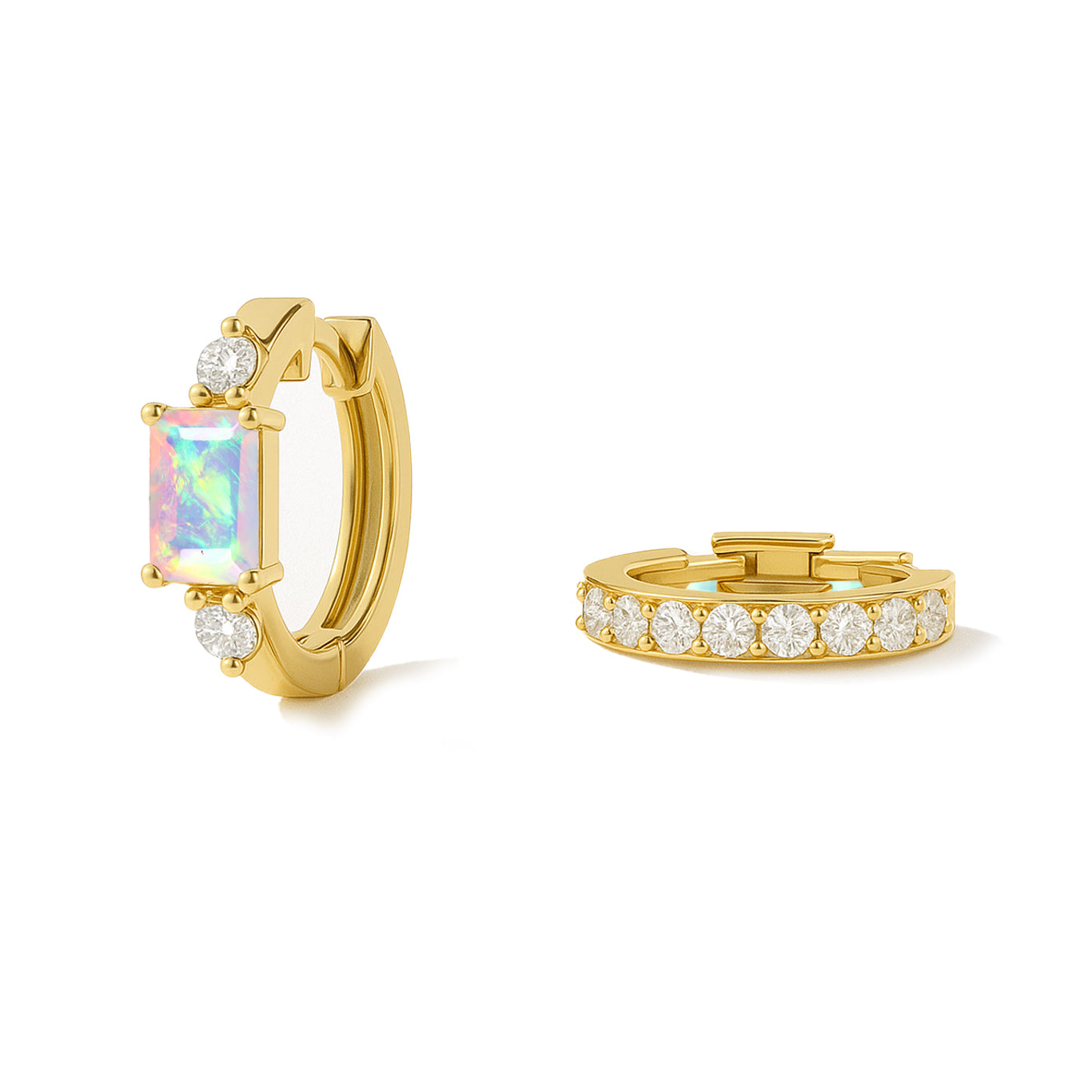 Natural White Opal Baguette Hoop Earrings 925 Silver 5x3mm Stones