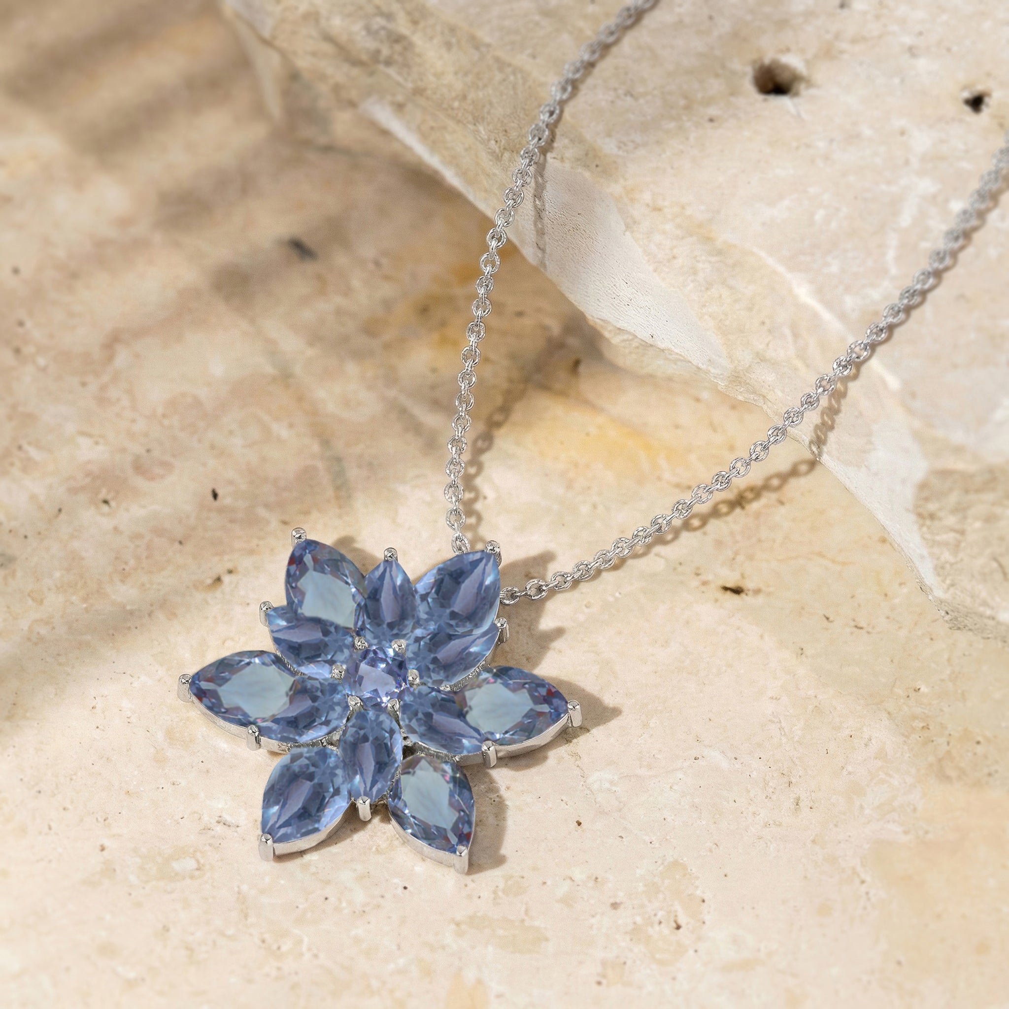 Alexandrite Pear Floral Pendant Necklace in 925 Sterling Silver 5.70ct