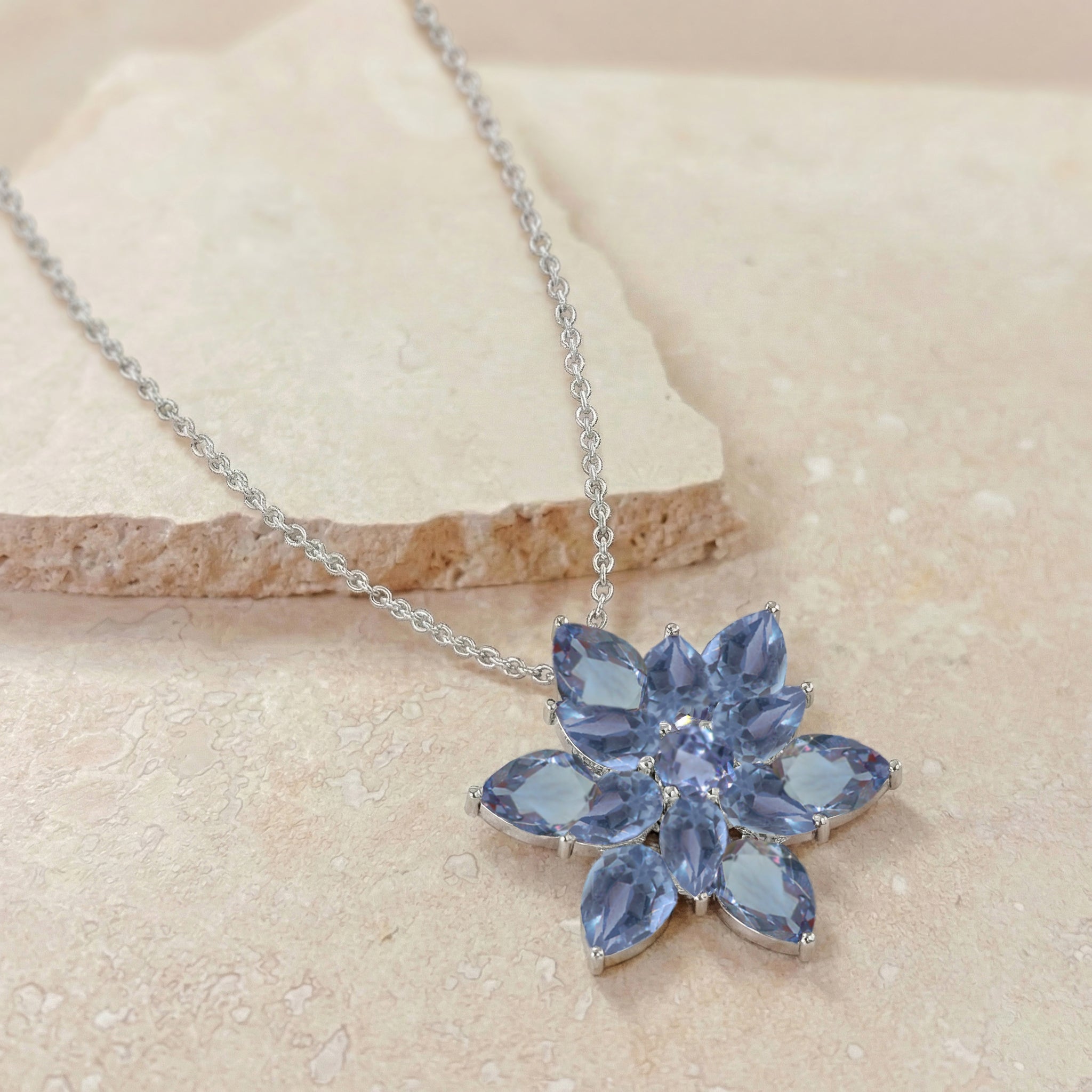Alexandrite Pear Floral Pendant Necklace in 925 Sterling Silver 5.70ct