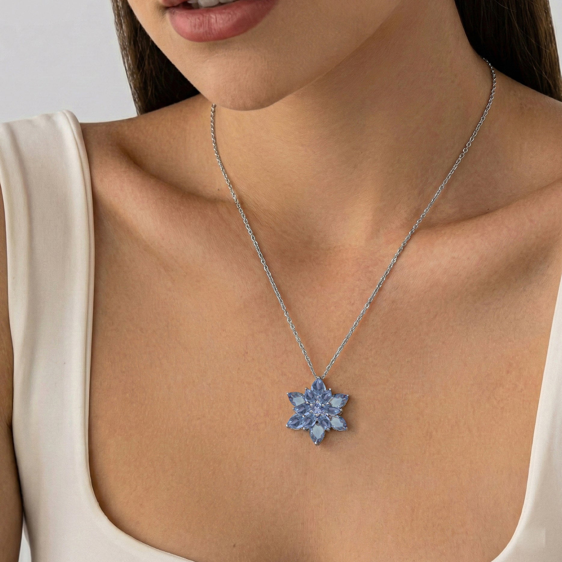 Alexandrite Pear Floral Pendant Necklace in 925 Sterling Silver 5.70ct