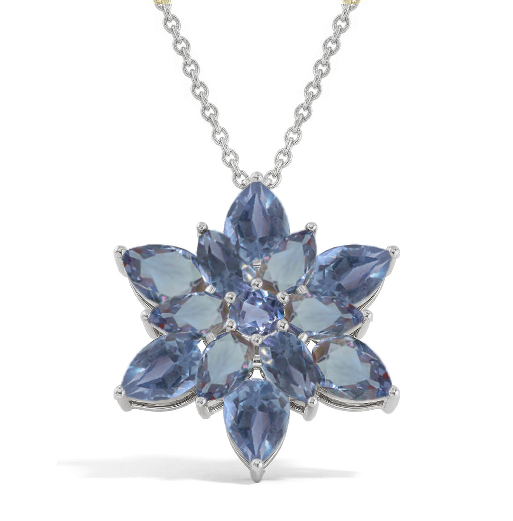 Alexandrite Pear Floral Pendant Necklace in 925 Sterling Silver 5.70ct