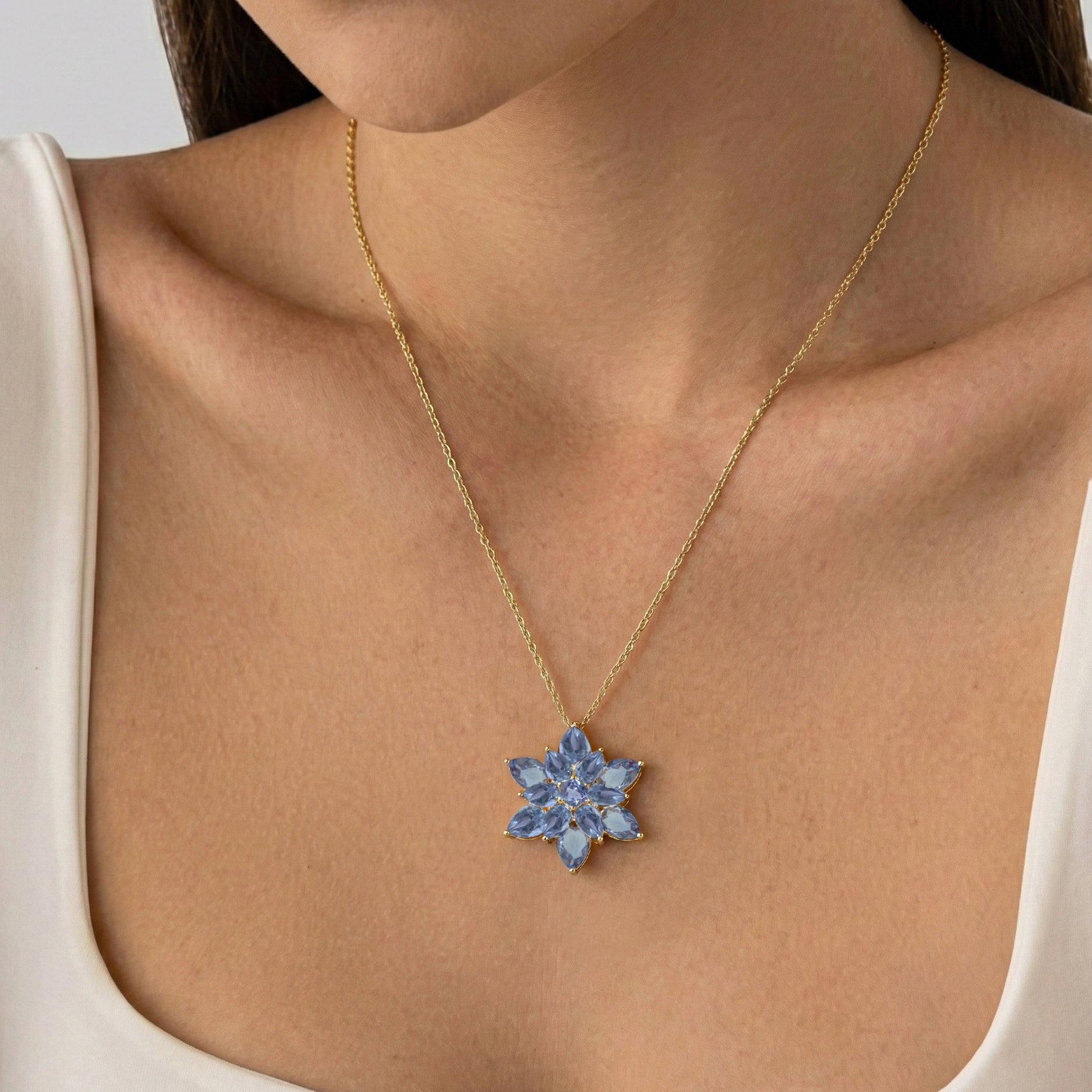 Alexandrite Pear Floral Pendant Necklace in 925 Sterling Silver 5.70ct