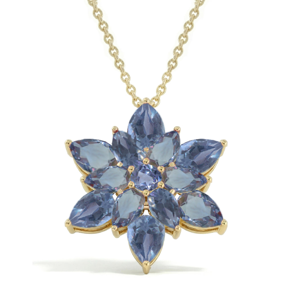 Alexandrite Pear Floral Pendant Necklace in 925 Sterling Silver 5.70ct