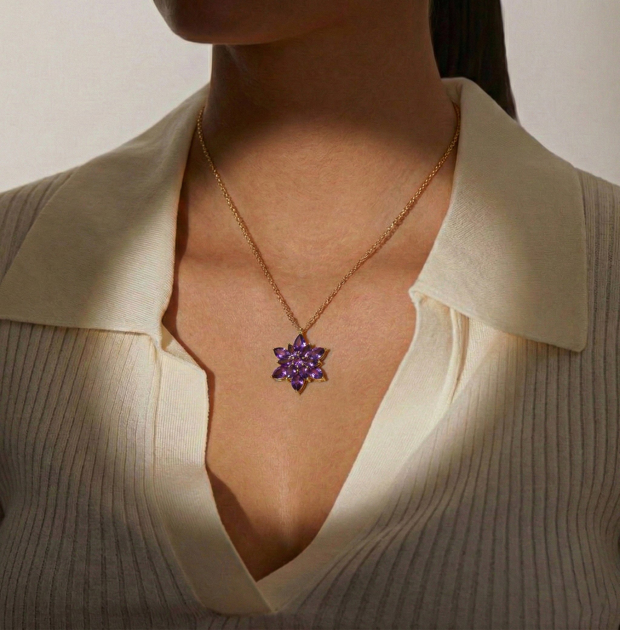 Amethyst Pear Floral Pendant Necklace in 925 Sterling Silver 5.70ct
