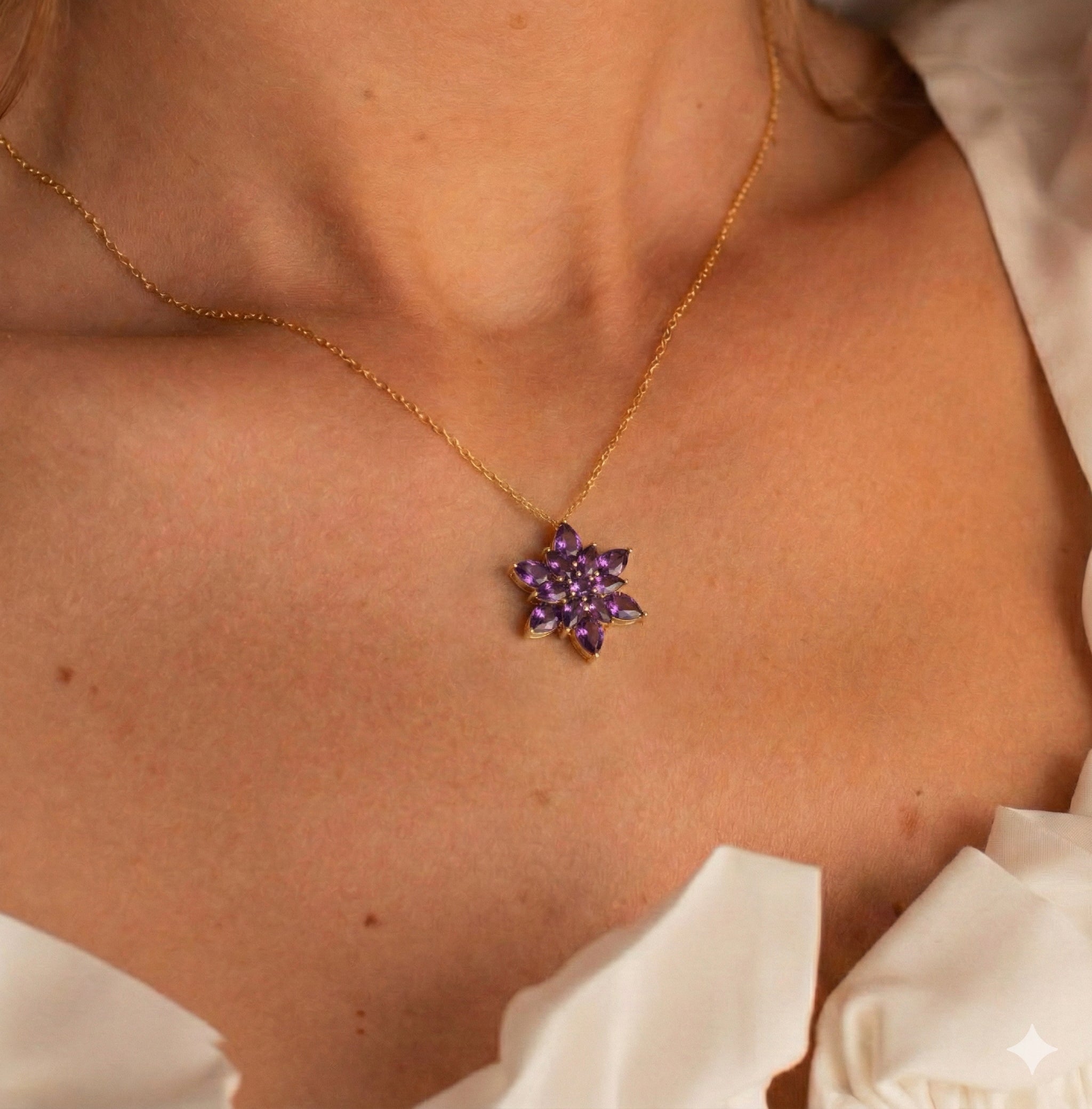 Amethyst Pear Floral Pendant Necklace in 925 Sterling Silver 5.70ct
