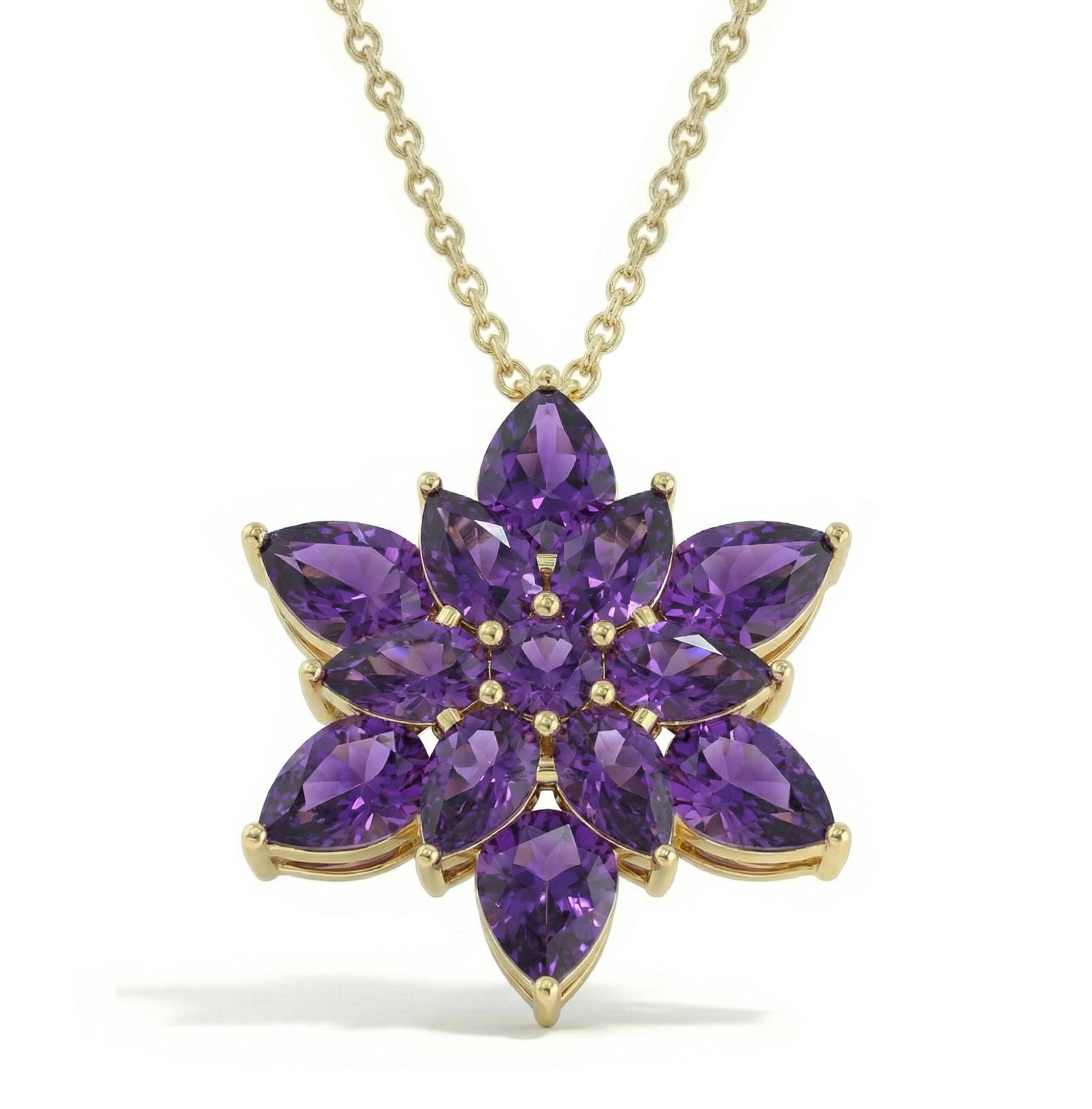 Amethyst Pear Floral Pendant Necklace in Yellow Gold Plated 5.70ct