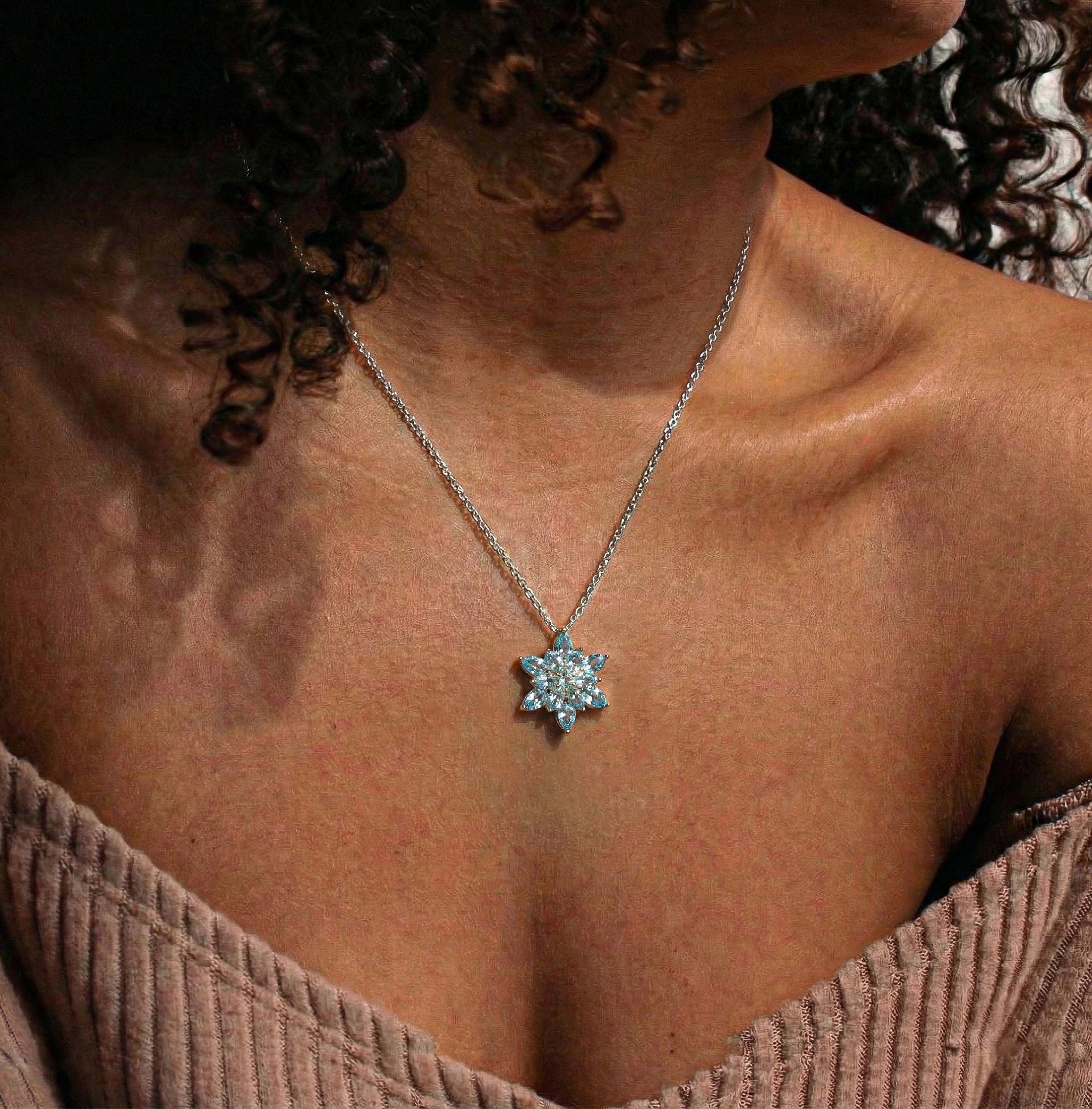 Best Aquamarine Pear Floral Pendant Necklace in 925 Sterling Silver 5.70ct
