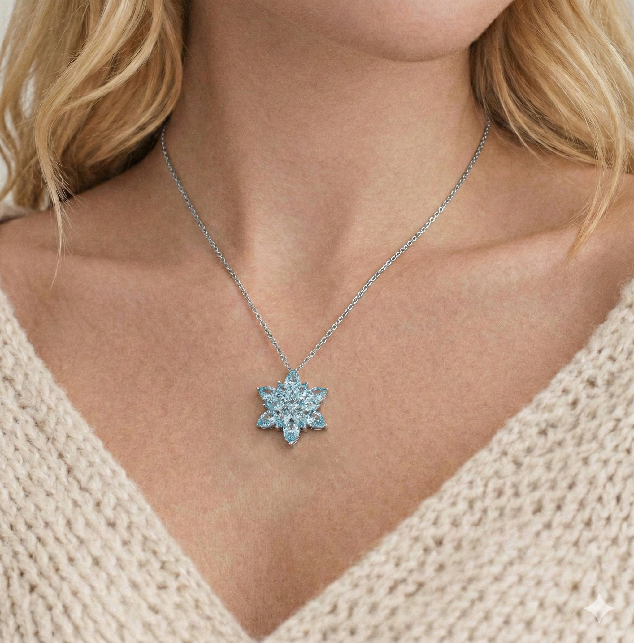 Best Aquamarine Pear Floral Pendant Necklace in 925 Sterling Silver 5.70ct
