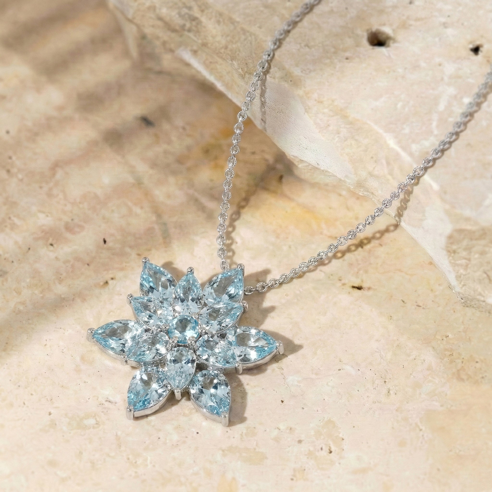 Best Aquamarine Pear Floral Pendant Necklace in 925 Sterling Silver 5.70ct
