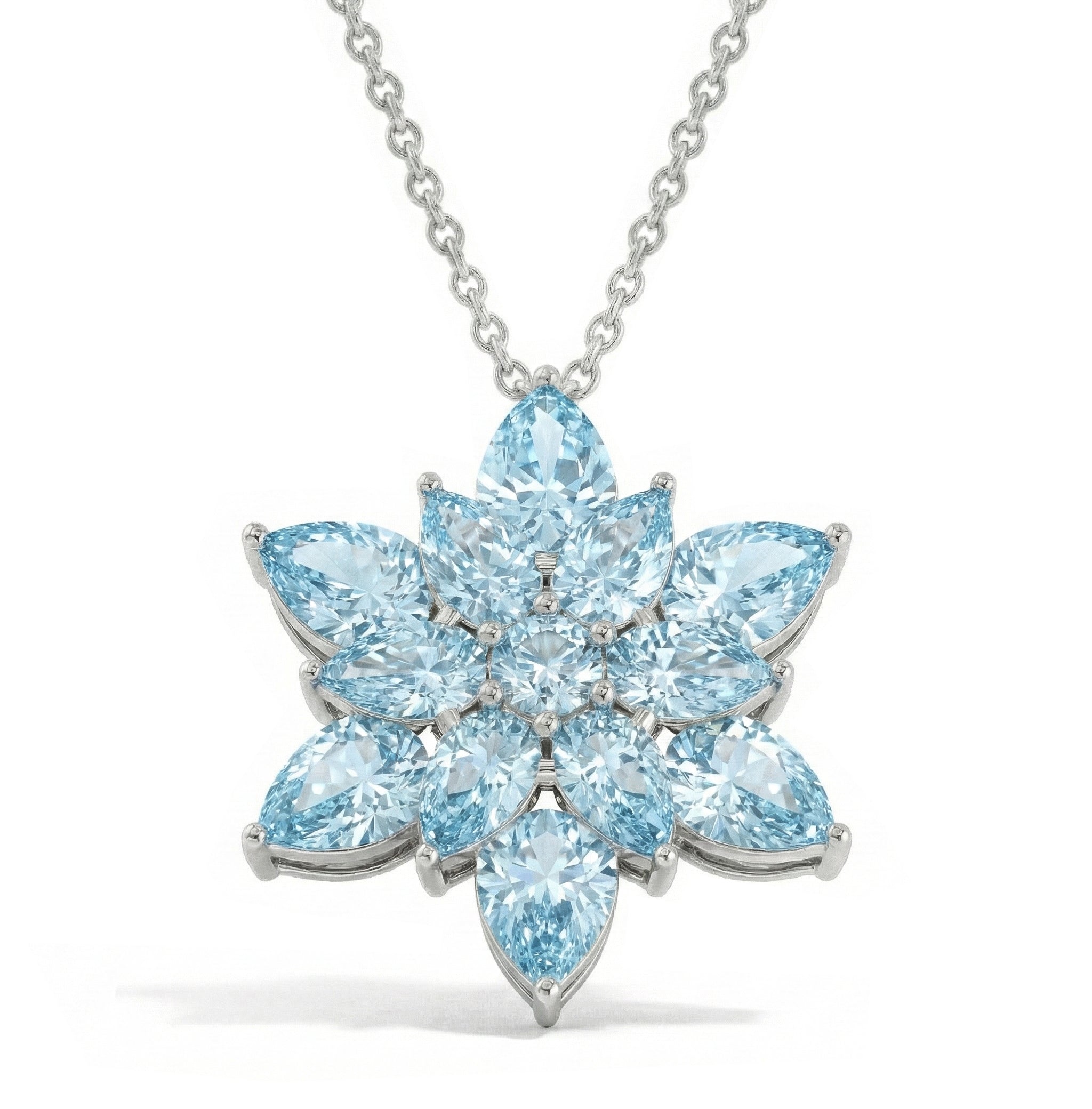 Best Aquamarine Pear Floral Pendant Necklace in 925 Sterling Silver 5.70ct

