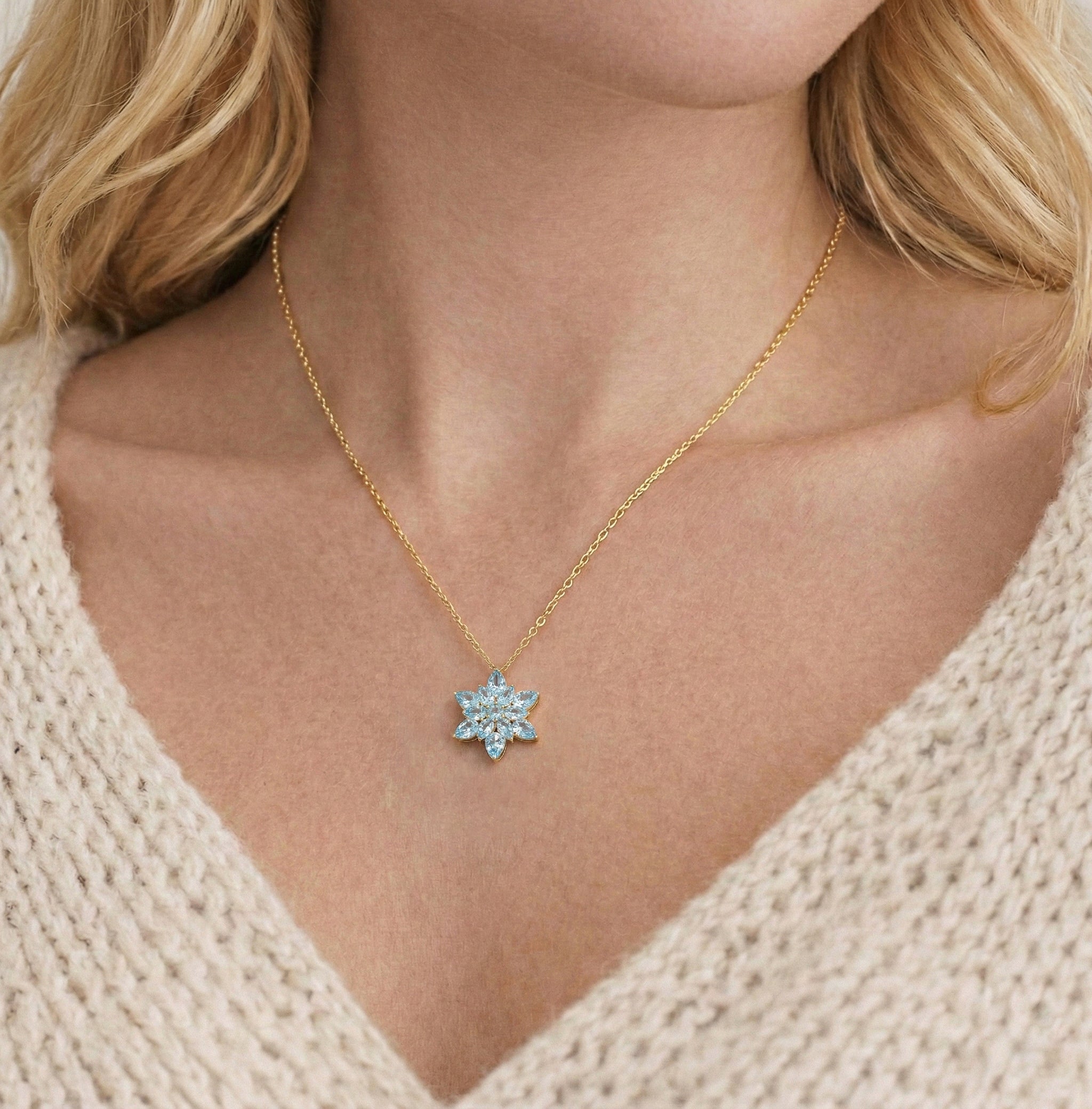 Best Aquamarine Pear Floral Pendant Necklace in 925 Sterling Silver 5.70ct
