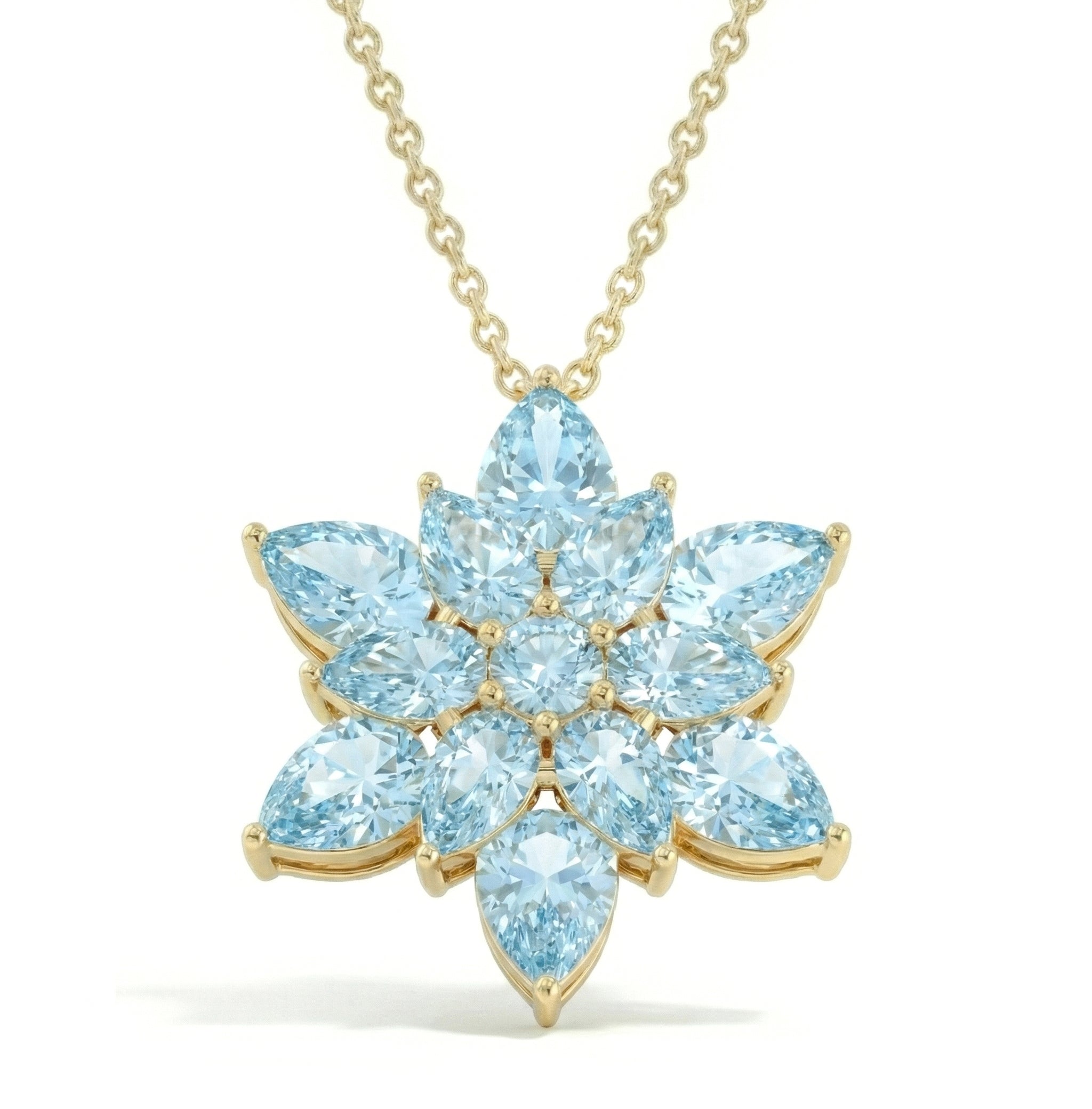 Aquamarine Pear Floral Pendant Necklace in Yellow Gold Plated 5.70ct