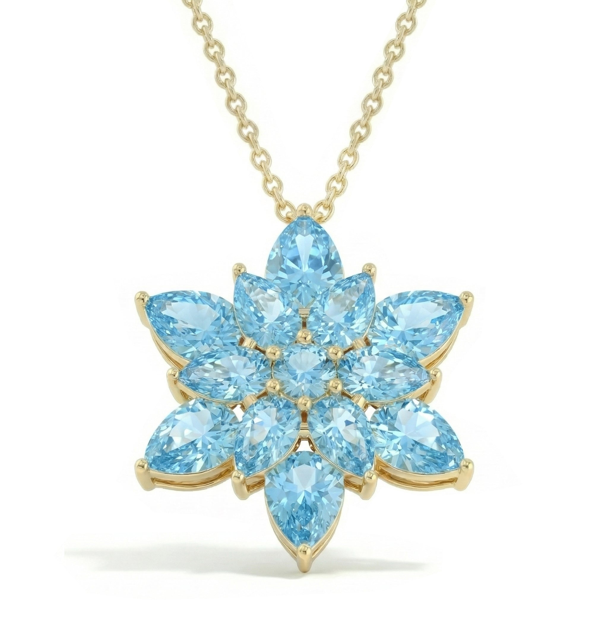 Blue Topaz Pear Floral Pendant Necklace in Yellow Gold Plated 5.70ct