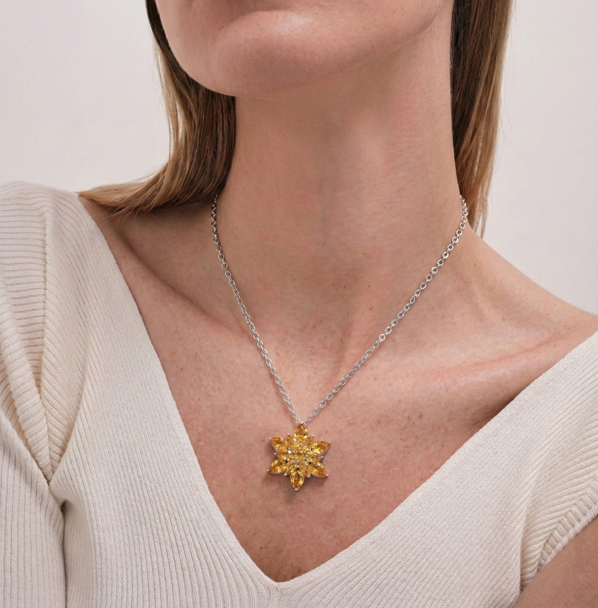 Citrine Pear Floral Pendant Necklace in 925 Sterling Silver 5.70ct
