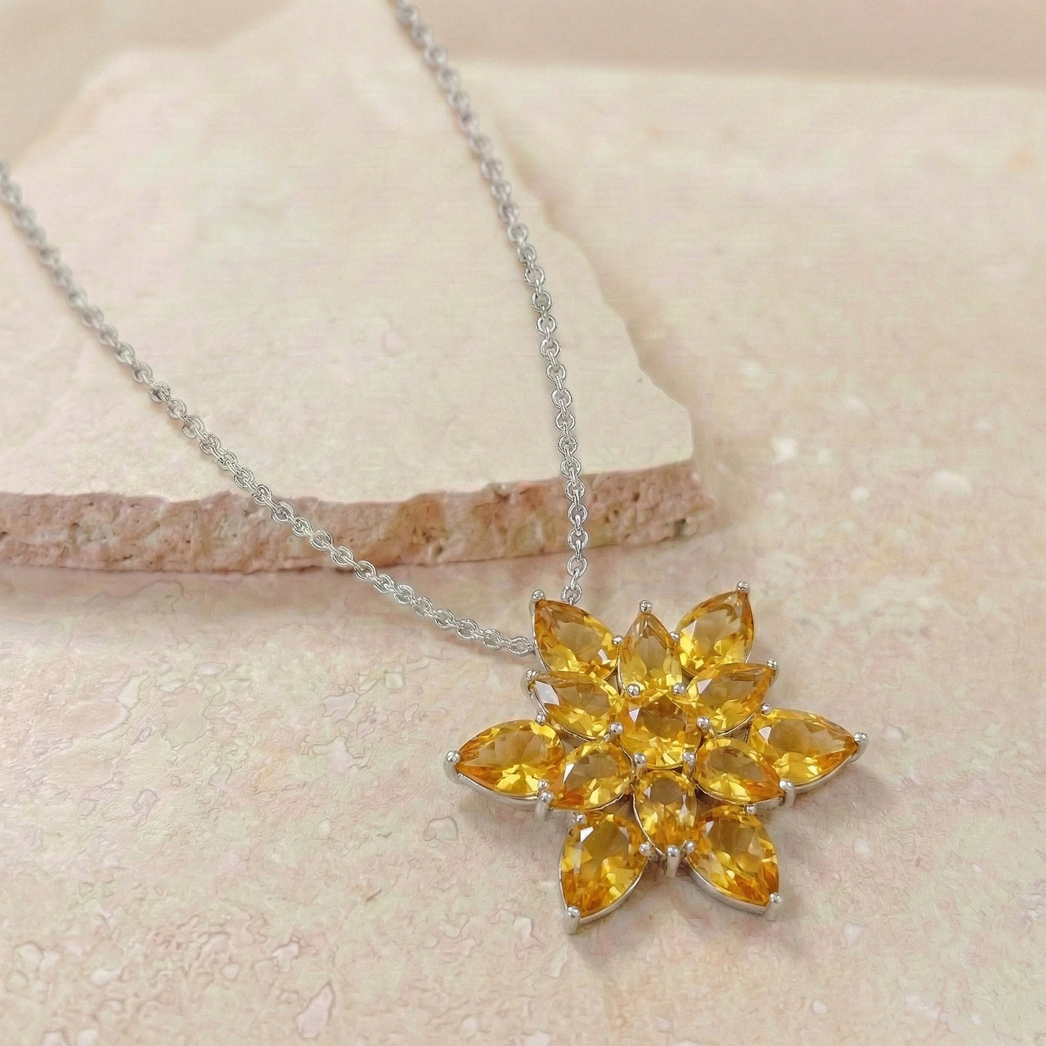 Citrine Pear Floral Pendant Necklace in 925 Sterling Silver 5.70ct
