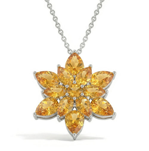 Citrine Pear Floral Pendant Necklace in 925 Sterling Silver 5.70ct
