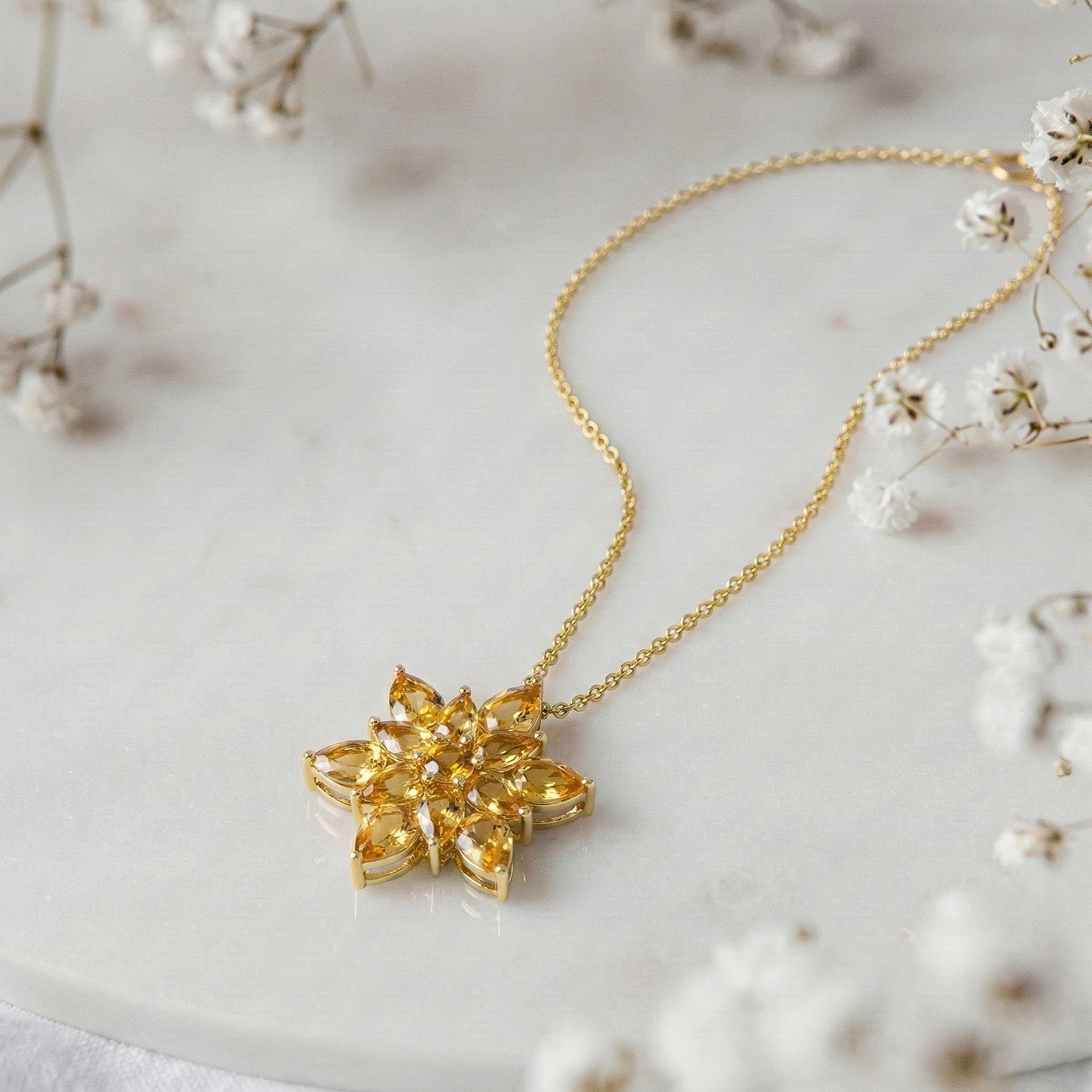 Citrine Pear Floral Pendant Necklace in 925 Sterling Silver 5.70ct

