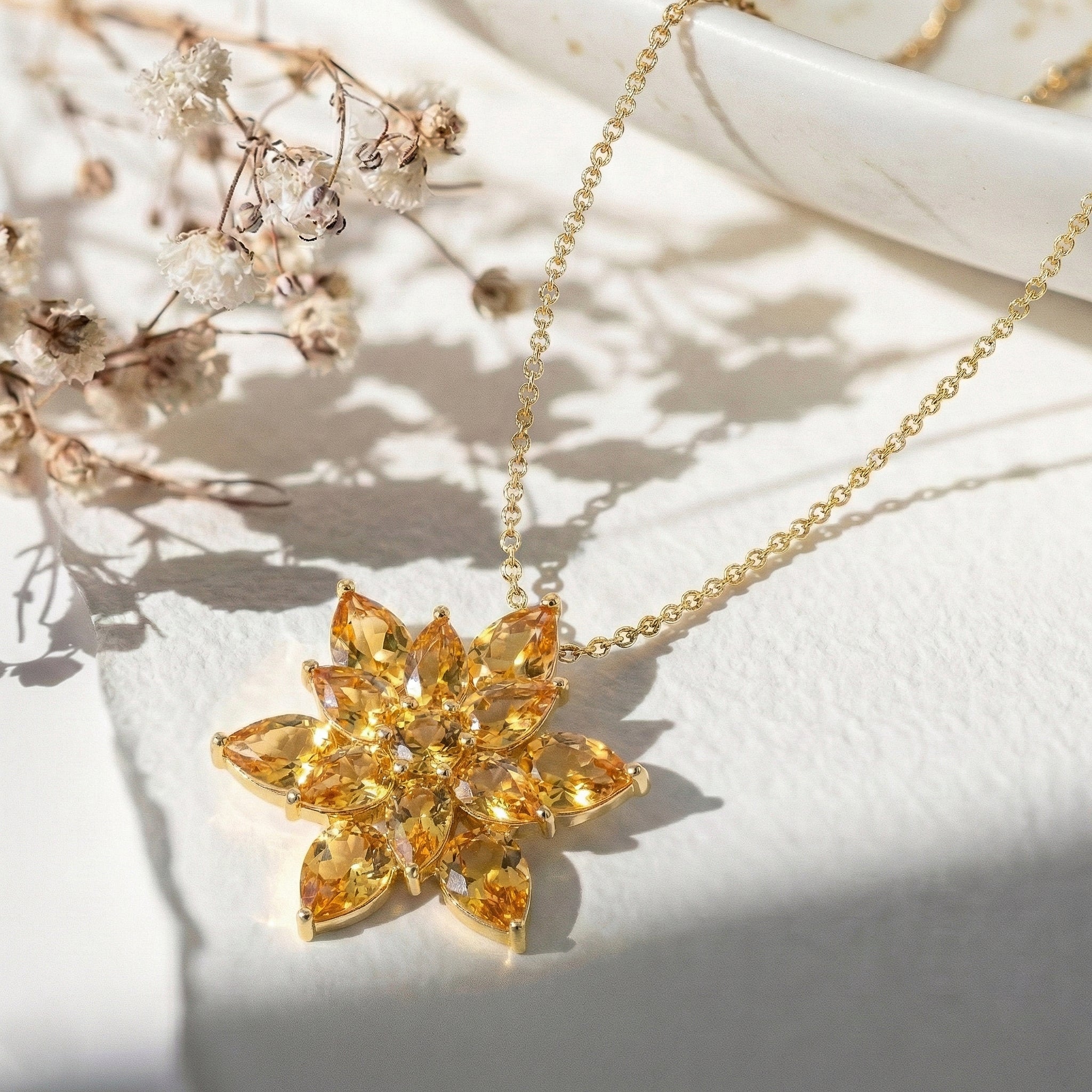 Citrine Pear Floral Pendant Necklace in 925 Sterling Silver 5.70ct
