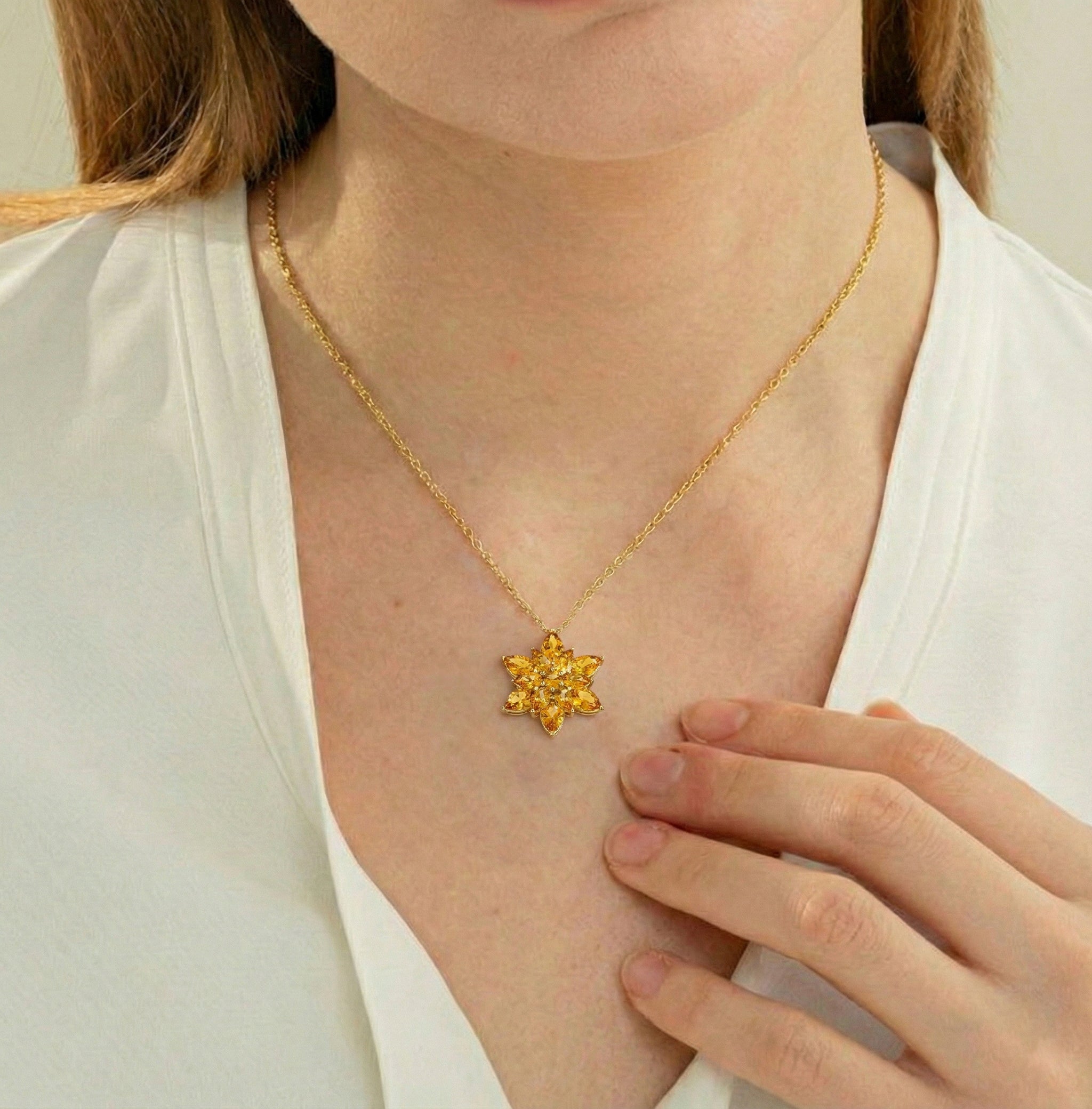 Citrine Pear Floral Pendant Necklace in 925 Sterling Silver 5.70ct
