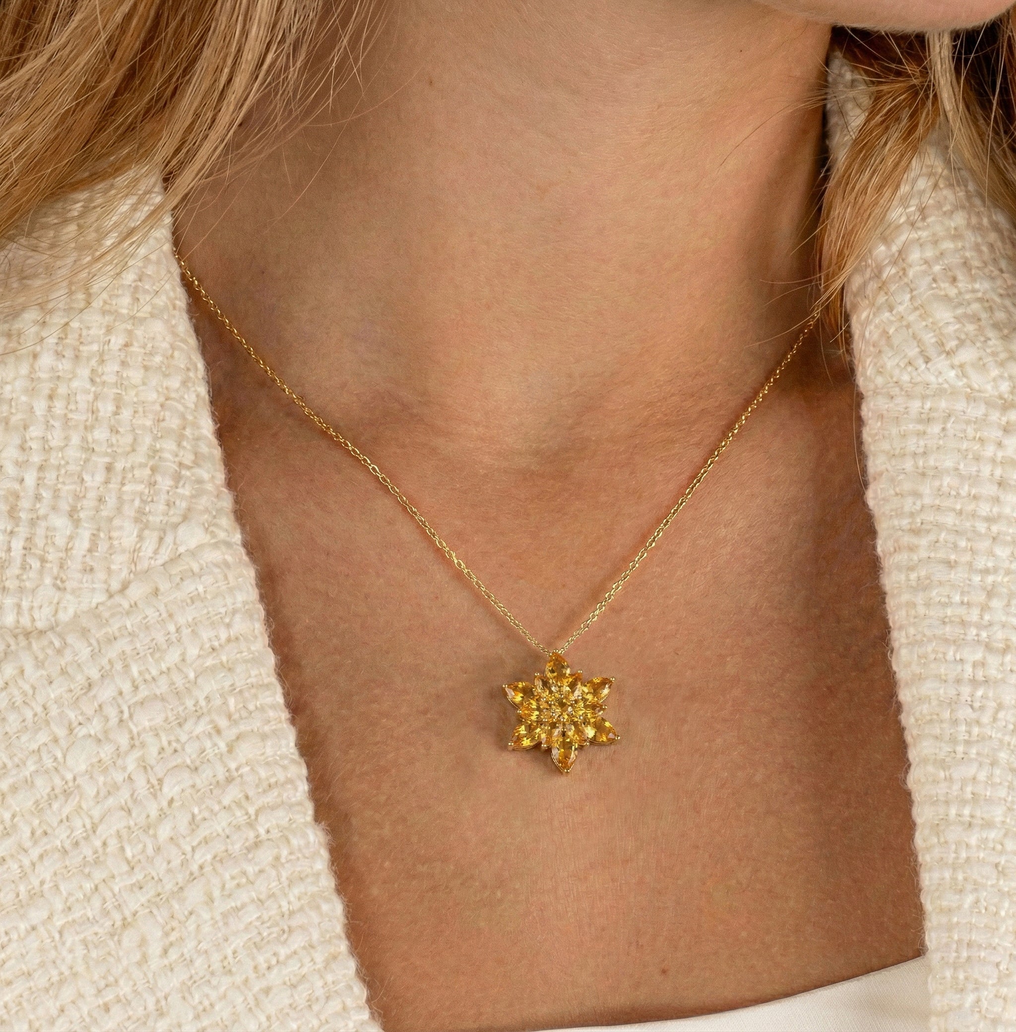 Citrine Pear Floral Pendant Necklace in 925 Sterling Silver 5.70ct
