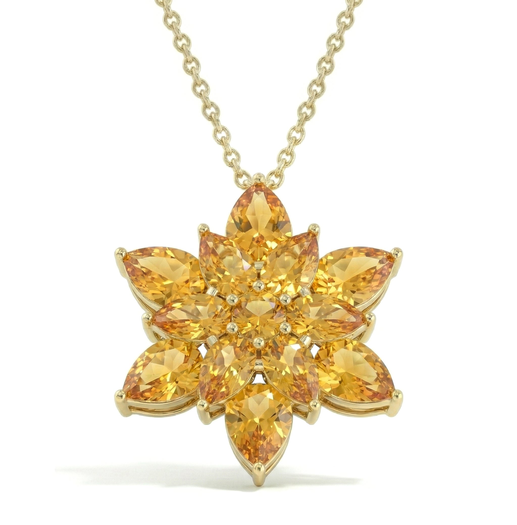 Citrine Pear Floral Pendant Necklace in Yellow Gold Plated 5.70ct