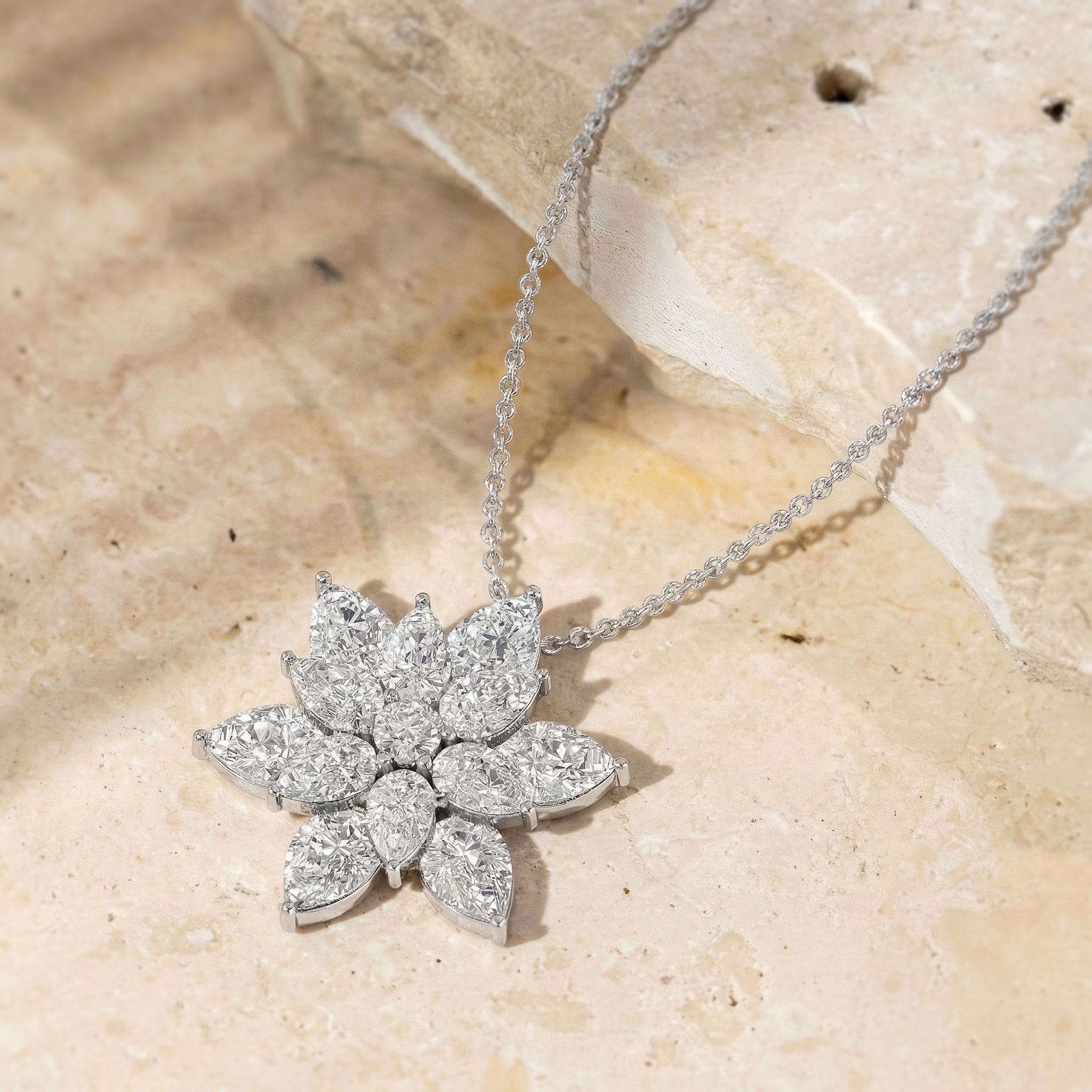 Simulated Diamond Pear Floral Pendant Necklace in 925 Sterling Silver 5.70ct
