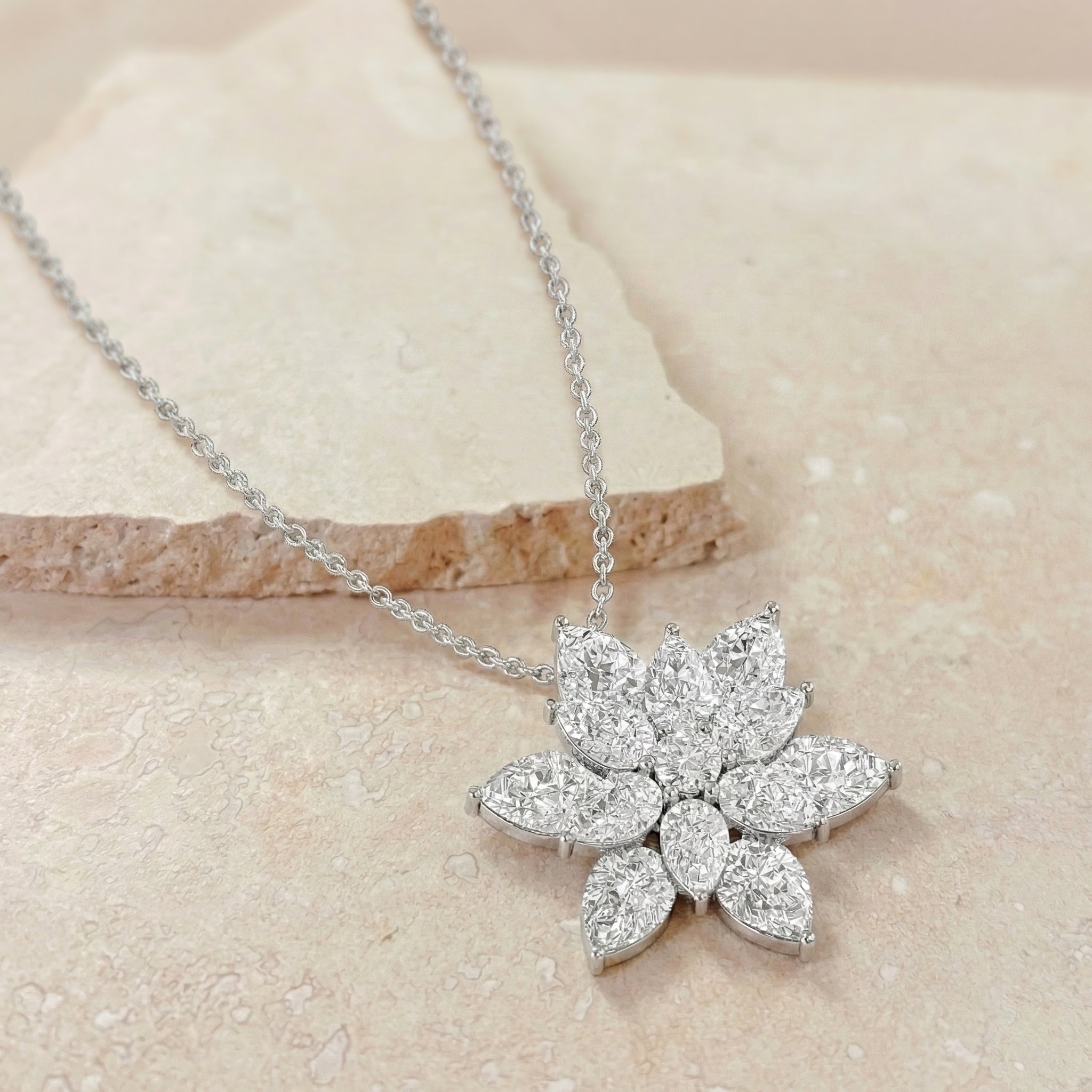 Simulated Diamond Pear Floral Pendant Necklace in 925 Sterling Silver 5.70ct
