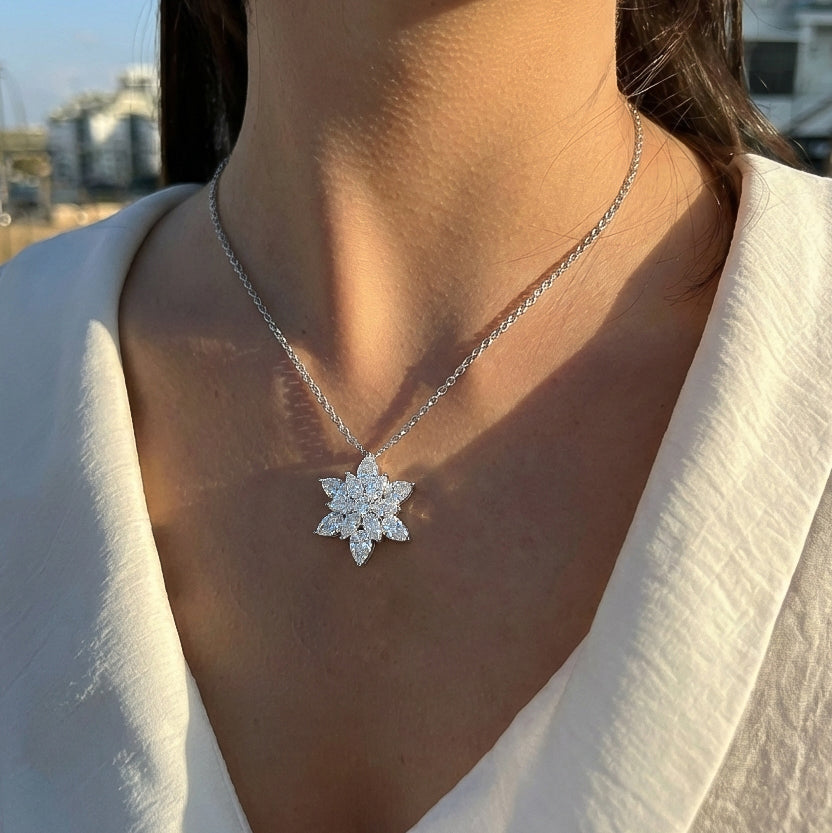 Simulated Diamond Pear Floral Pendant Necklace in 925 Sterling Silver 5.70ct

