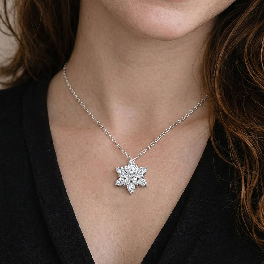 Simulated Diamond Pear Floral Pendant Necklace in 925 Sterling Silver 5.70ct
