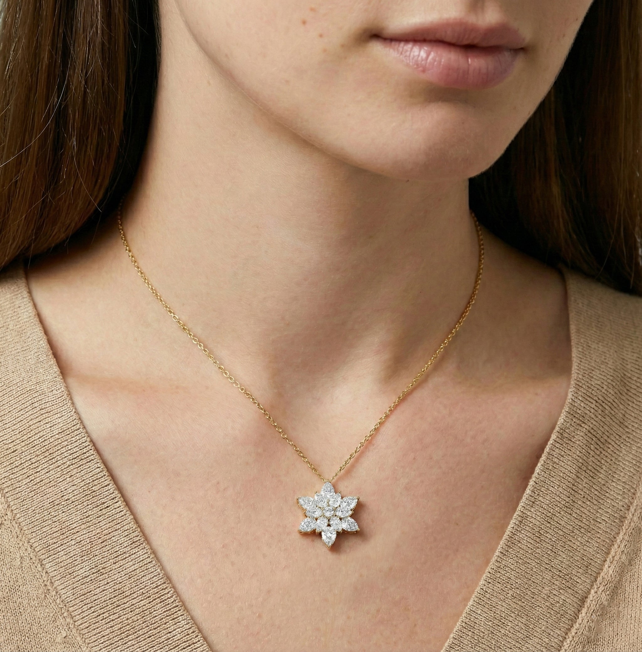 Simulated Diamond Pear Floral Pendant Necklace in 925 Sterling Silver 5.70ct
