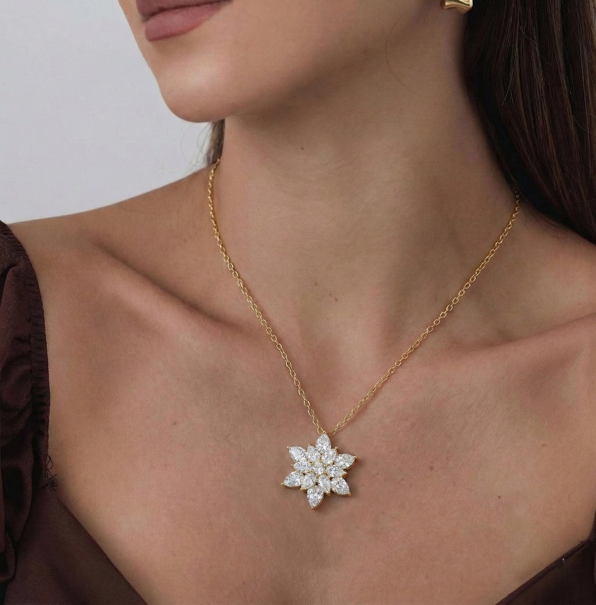 Simulated Diamond Pear Floral Pendant Necklace in 925 Sterling Silver 5.70ct
