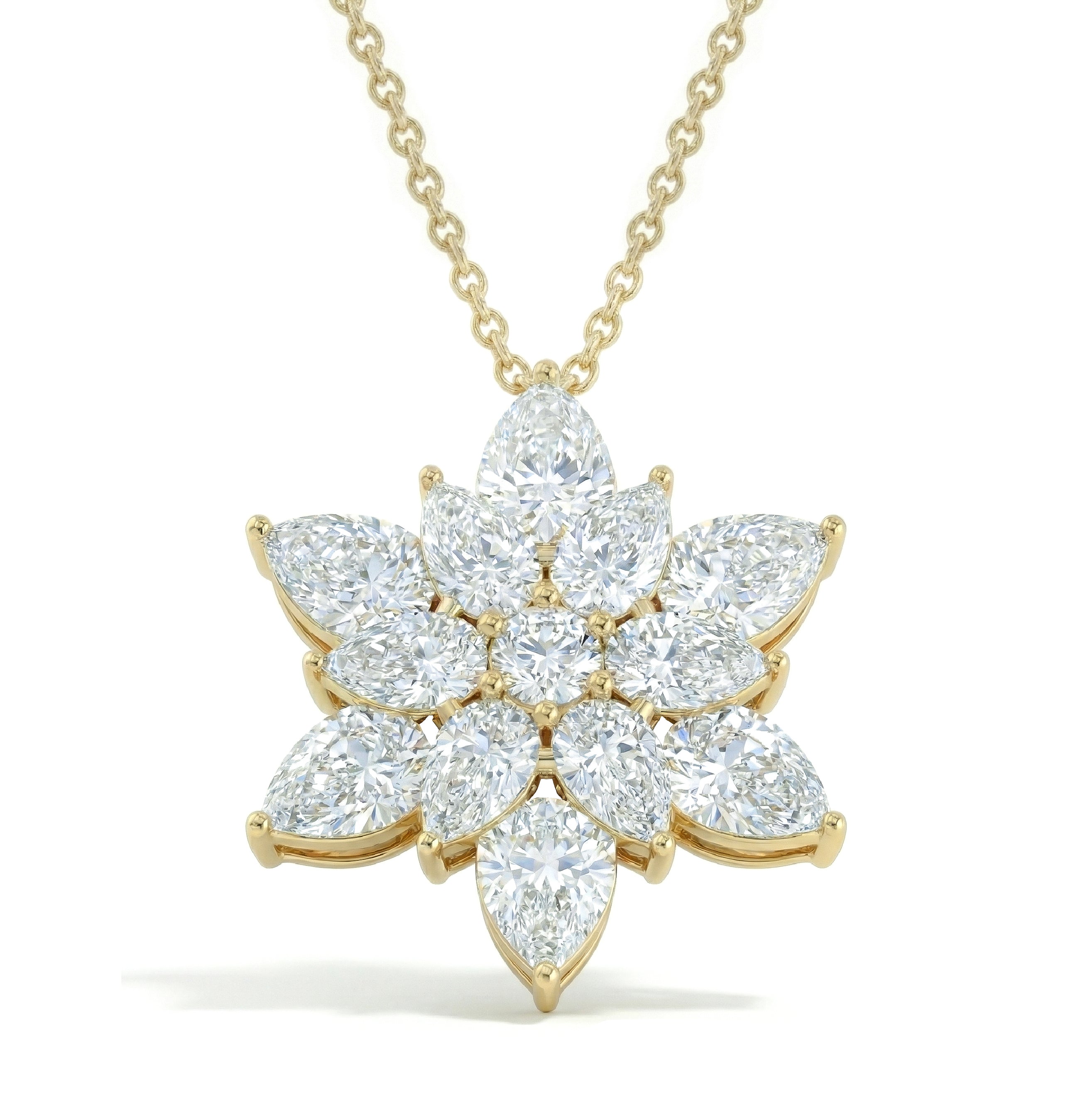 Simulated Diamond Pear Floral Pendant Necklace in Yellow Gold Plated 5.70ct