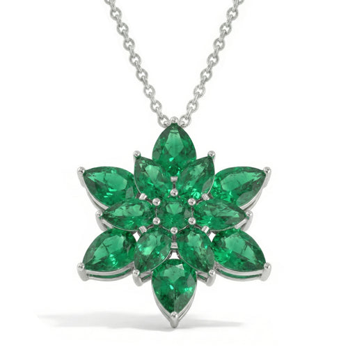 Emerald Pear Floral Pendant Necklace in 925 Sterling Silver 5.70ct