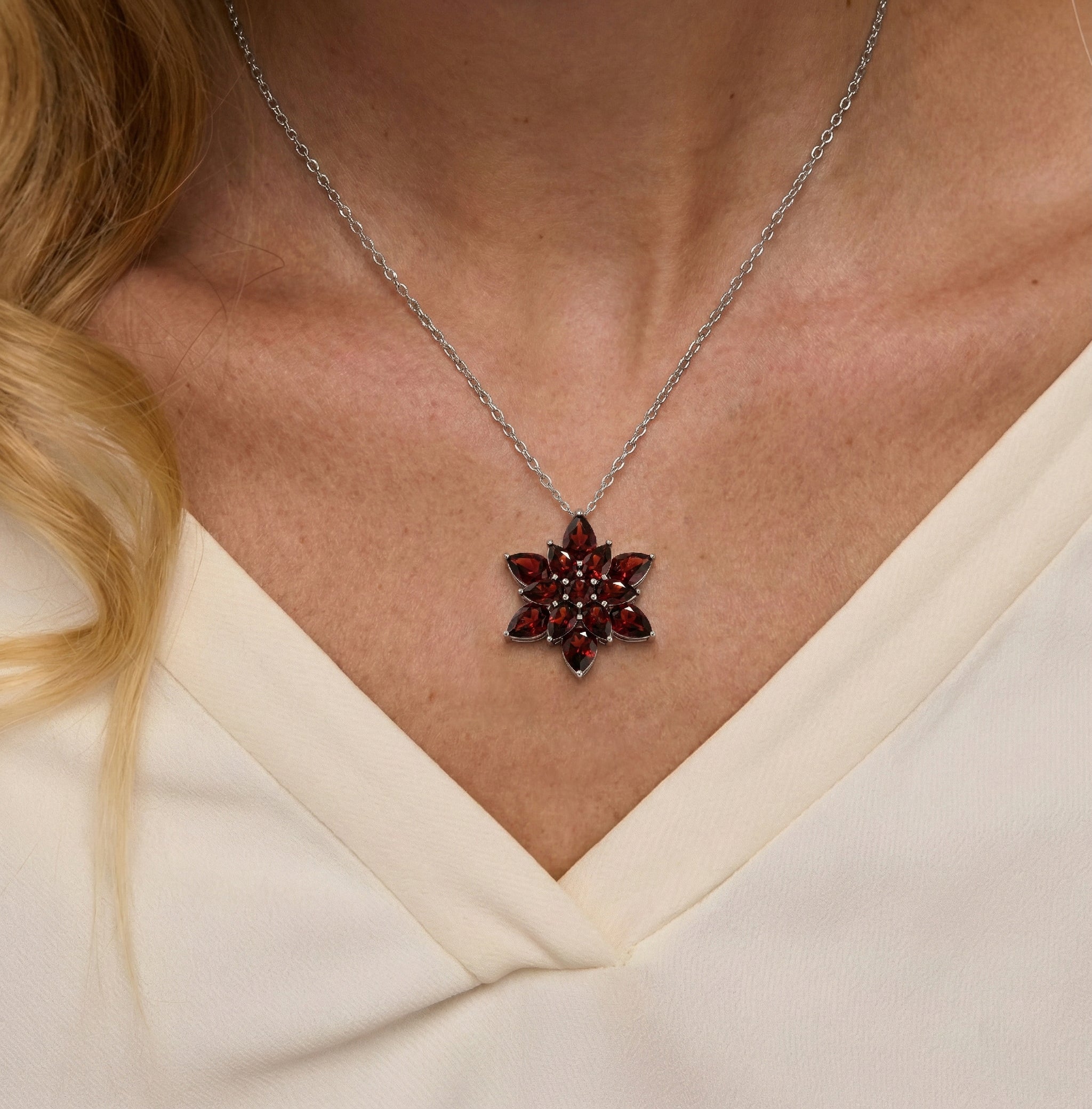 Sterling silver floral necklace graceful pear style